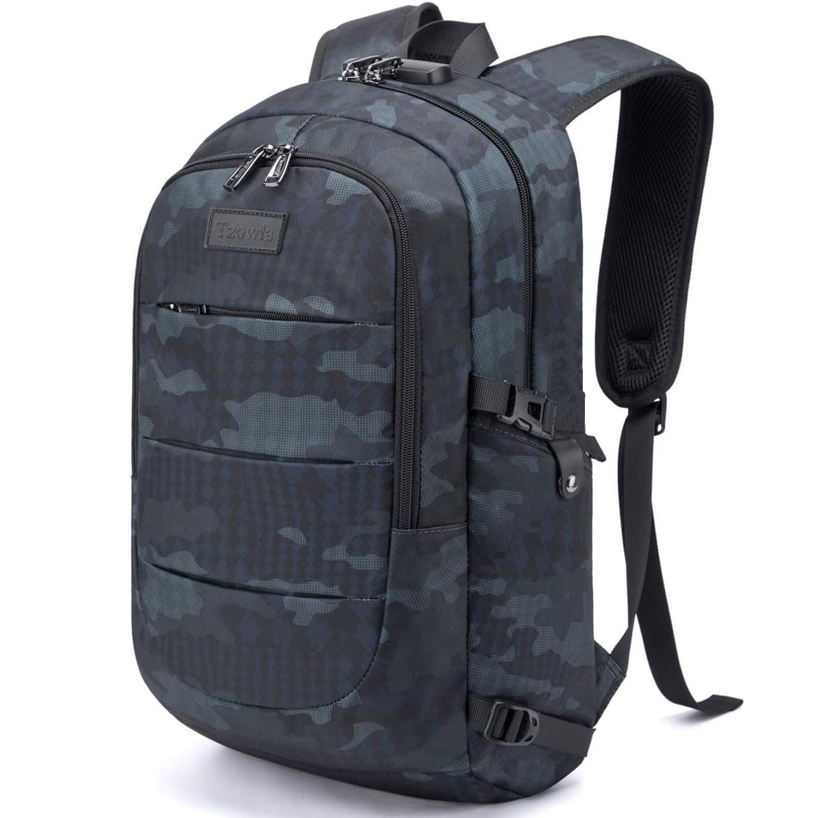 Tzowla Laptop Travel Backpack Mens Womens Water Resistant Anti-Theft Bag with USB Charging Port and Lock 15.6 Inch Computer Business Backpacks for School Work College Gift,Casual Daypack-BlueCamo