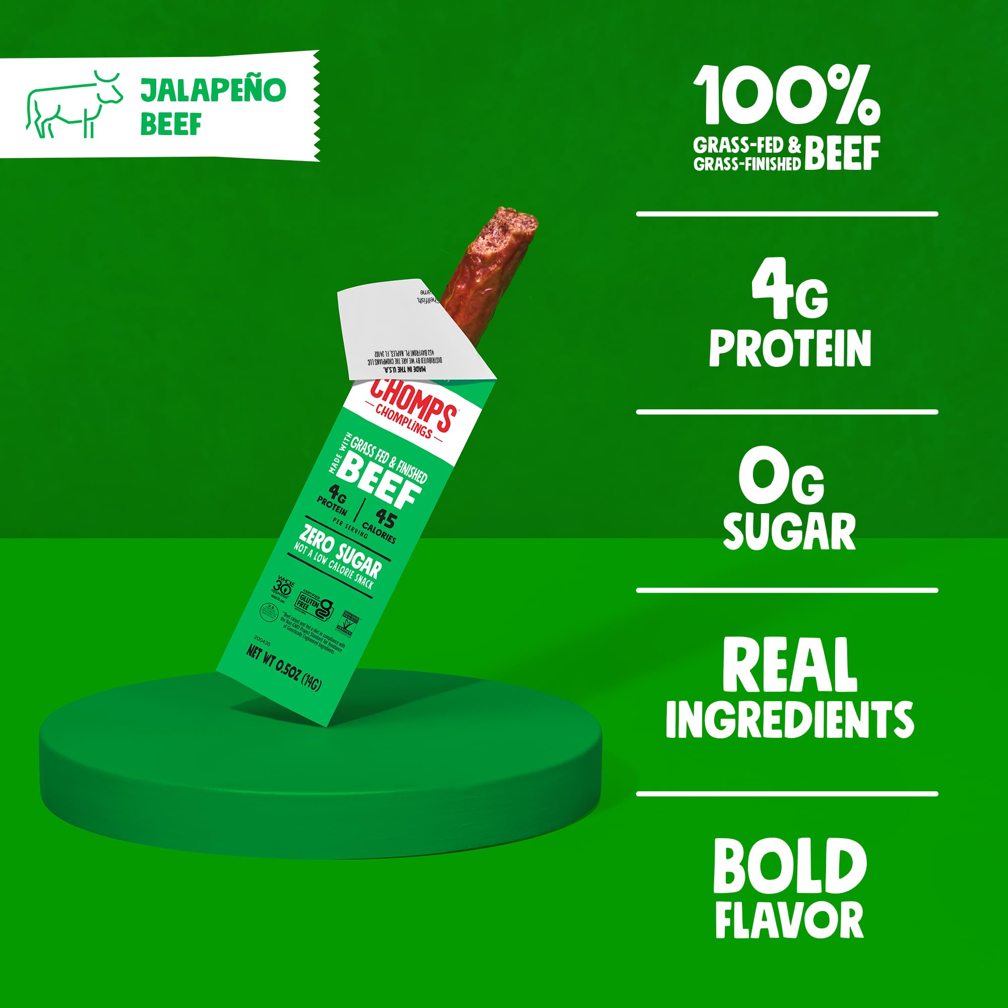 Chomps Snack Size Grass-Fed and Finished Jalape o Beef Jerky Snack Sticks 0 5oz 24-Pack - Keto Paleo — view 3