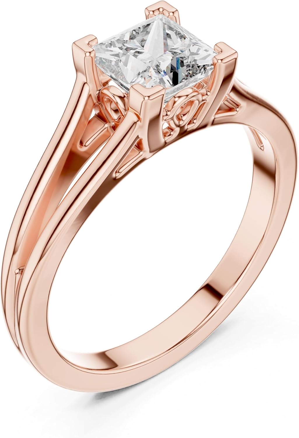 1-5 Ct Rose Gold Princess Cut Solitaire Engagement Ring for Women – Split Shank Band, Elegant Promise Ring, Minimalist Bridal Jewelry