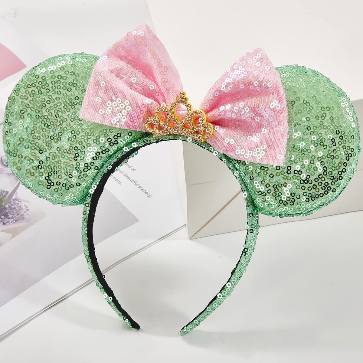 Amazon.com: RAZKO Mouse Ears Headband, Sequin Green Mice  display picture 1