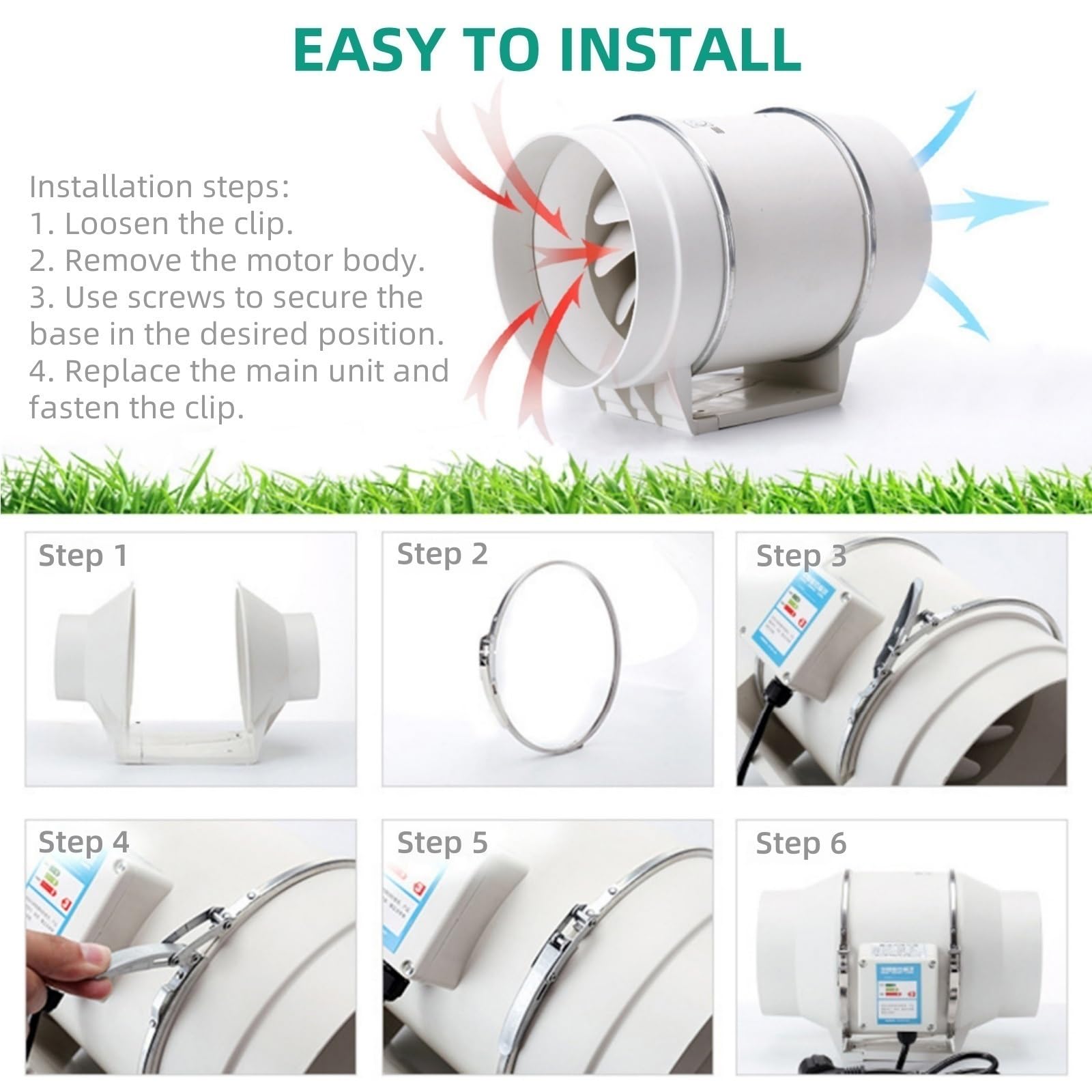 Extractor de Aire IPX4 Resistente al Agua con Refuerzo circulación for Tienda de Cultivo sótano y baño de 3 4 5 8 10 y 12 Pulgadas(8in)