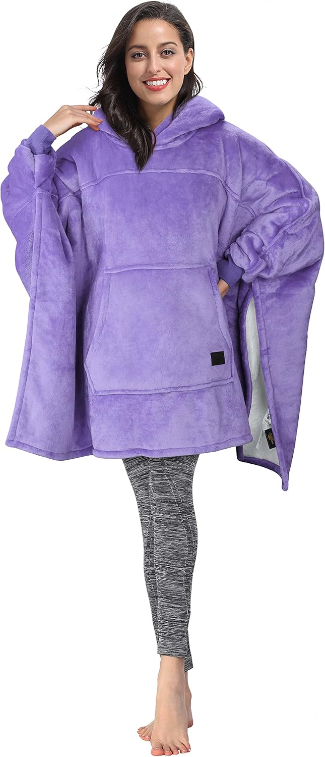 Tirrinia Oversized Hoodie Blanket Batwing Sleeve Sweatshirt Cozy Sherpa Huge Wearable Blankets Gift for Adults Women