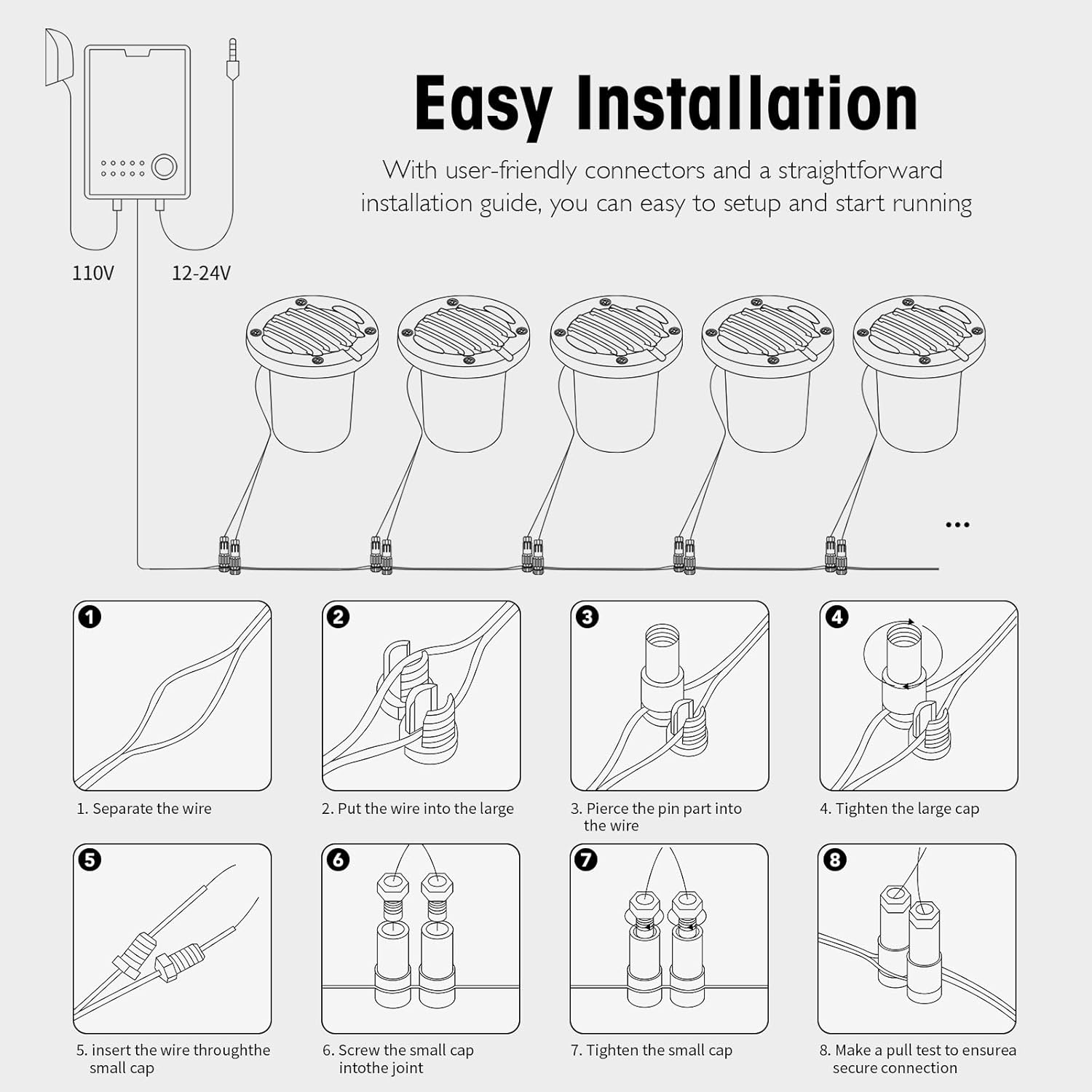 Low Voltage Landscape Lighting: 10W 2700K Warm White LED Well Lights, 12/24V Outdoor In-Ground Lights with IP67 Waterproof for Garden Yard Pathway Pavers Deck Fence, 12 Pack with Connectors