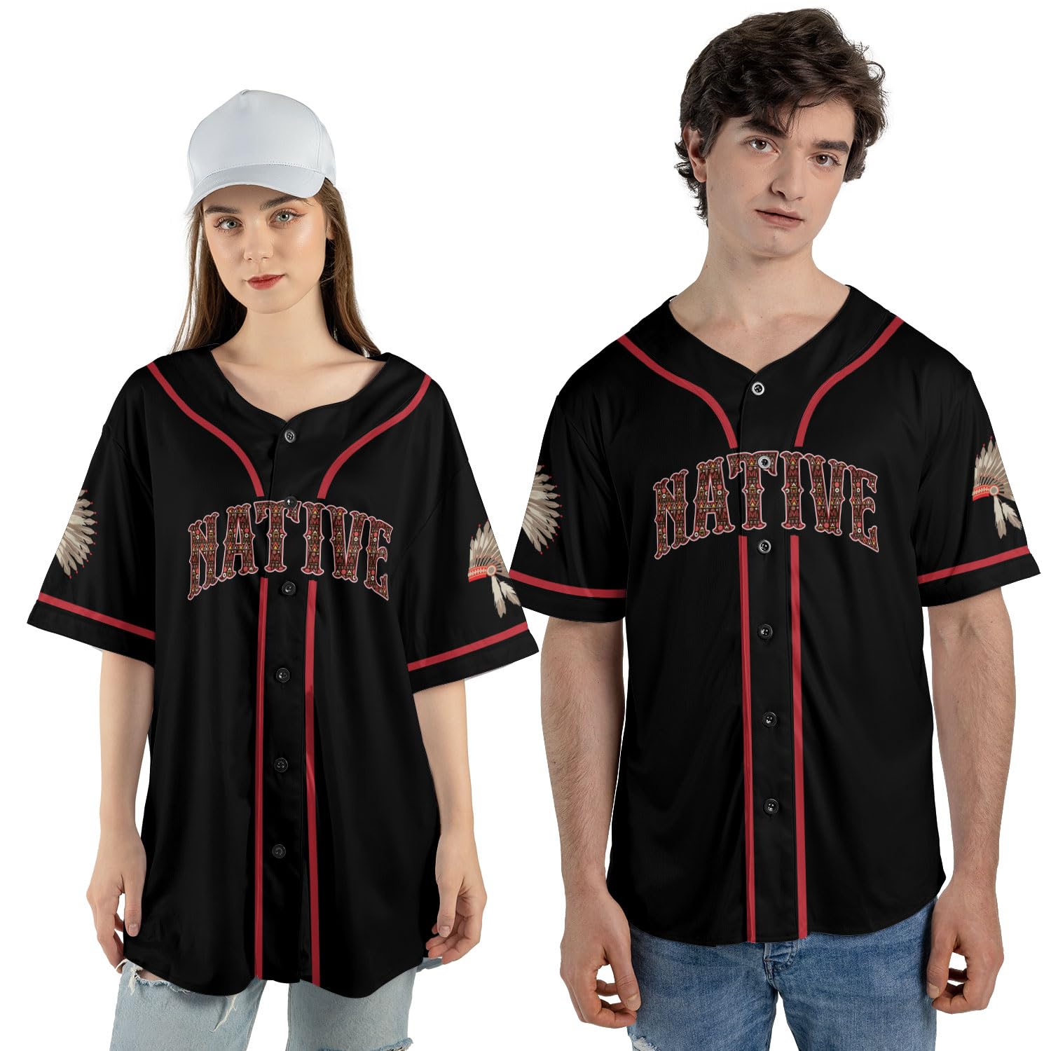 Generic Personalized Native American Baseball Jersey for Men Women, Native American Indian Indigenous Heritage Shirt Clothing (Polyester Blend, NA4), Large