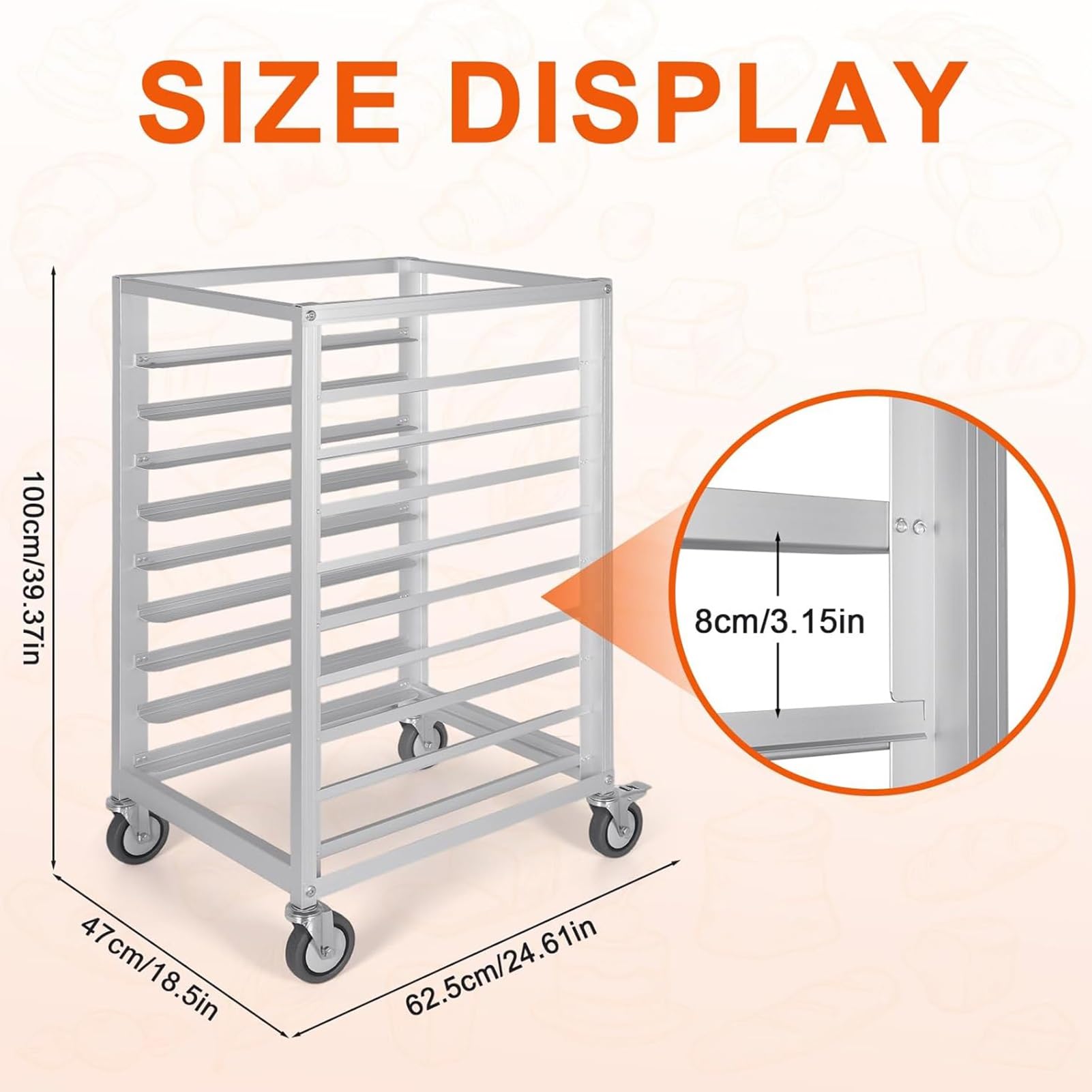 Estante Para Panadería - Estante Comercial De Aluminio Para Panadería, Rejilla De Enfriamiento Con Ruedas Giratorias De Alta Resistencia, Equipo Para Hornear Pan