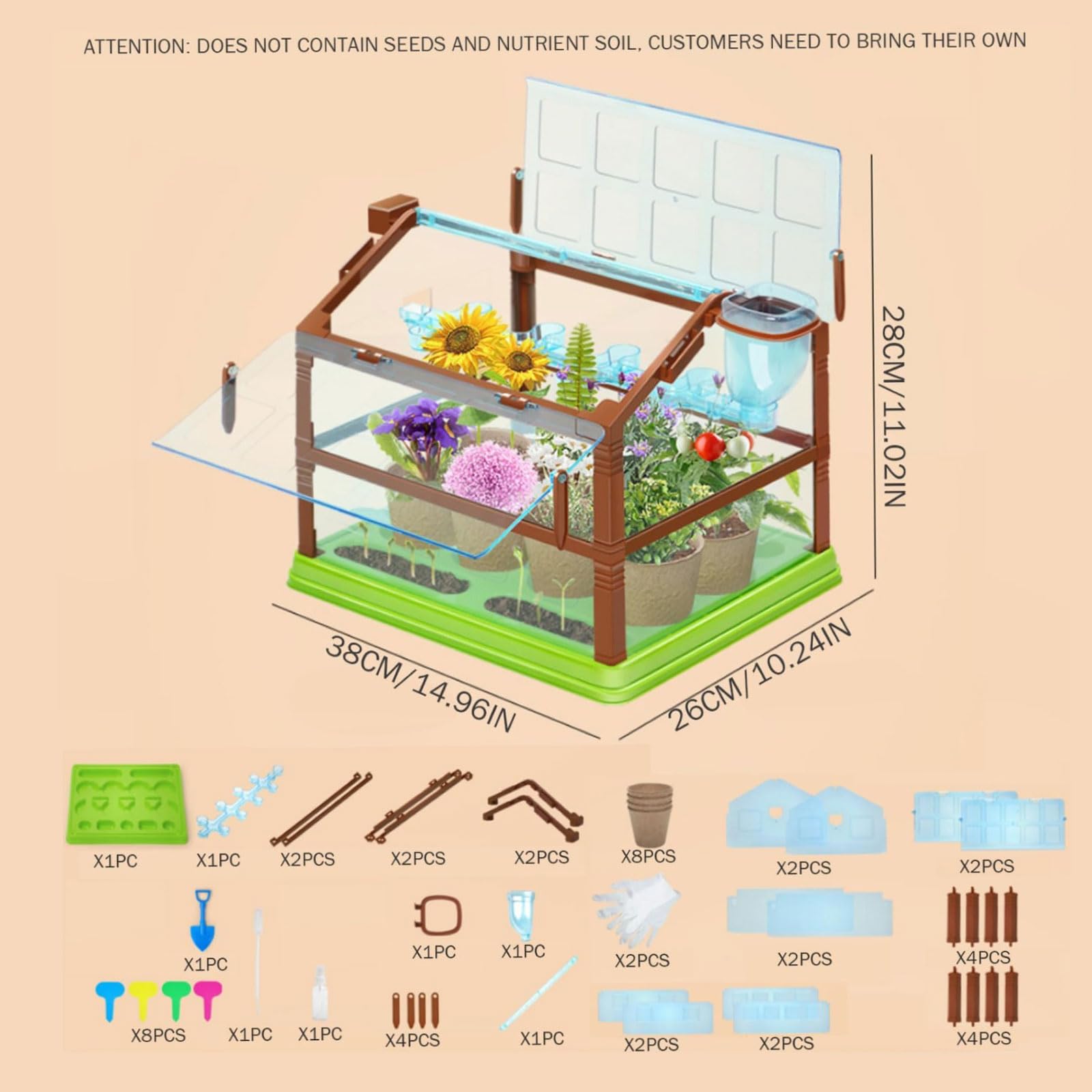 Kit de culture de plantes pour enfants avec système d'irrigation goutte à goutte et lampe de croissance à LED, jardinage éducatif pour enfants, configuration à double étage, pas de graines ou de sol