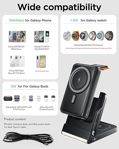 Miniatura 4 de Foldable Charging Station for Samsung,5 in 1 Magnetic Wireless Charger 10000mAh Detachable Portable Power Bank Nightstand for Galaxy S26