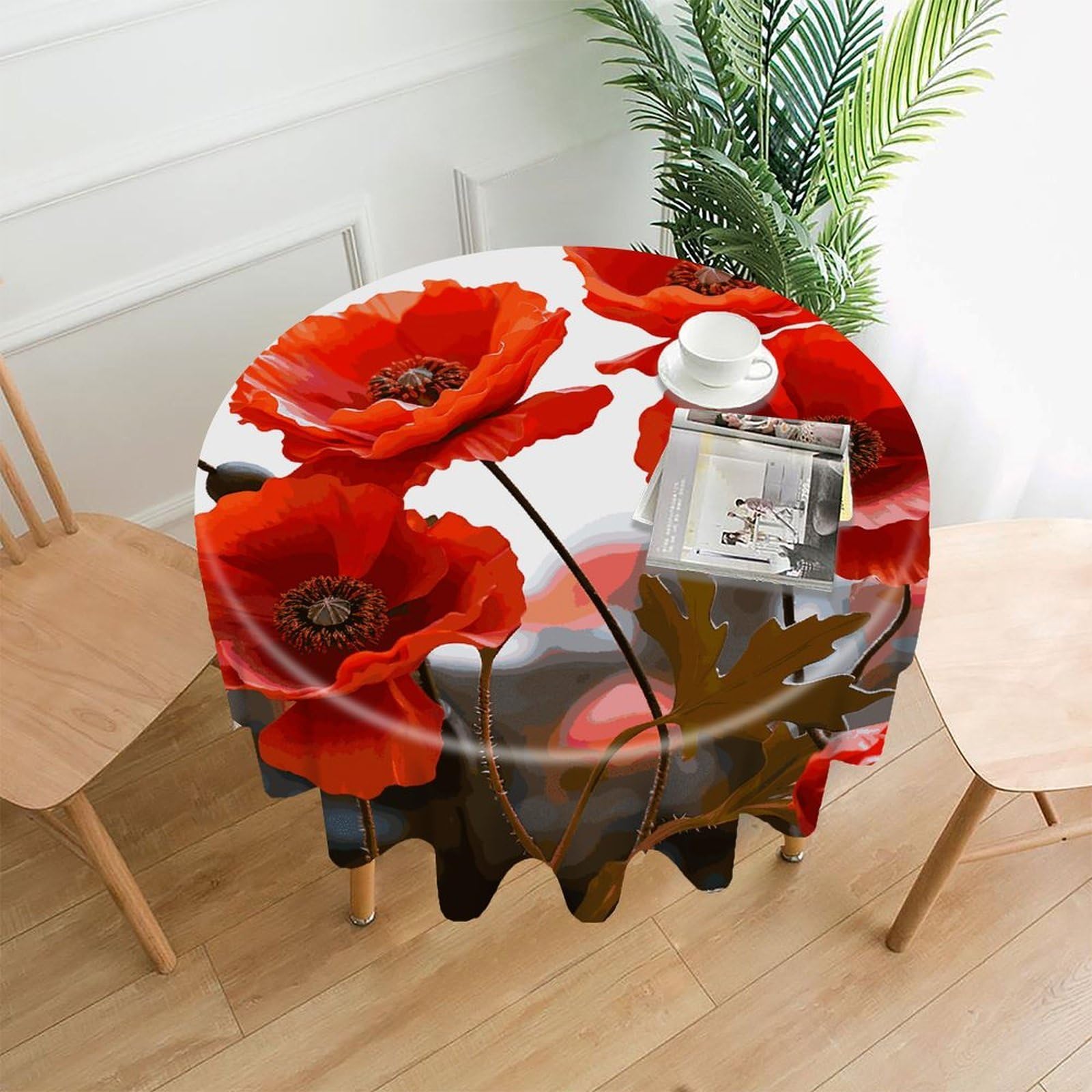 FekiLoot Poppy Flowers Vivid Petals Round Tablecloth Cover 60 Inch Wrinkle Free Washable Polyester Fabric Table Cover Decorative Round Table Cloth for Home Dining Kitchen Party Farmhouse