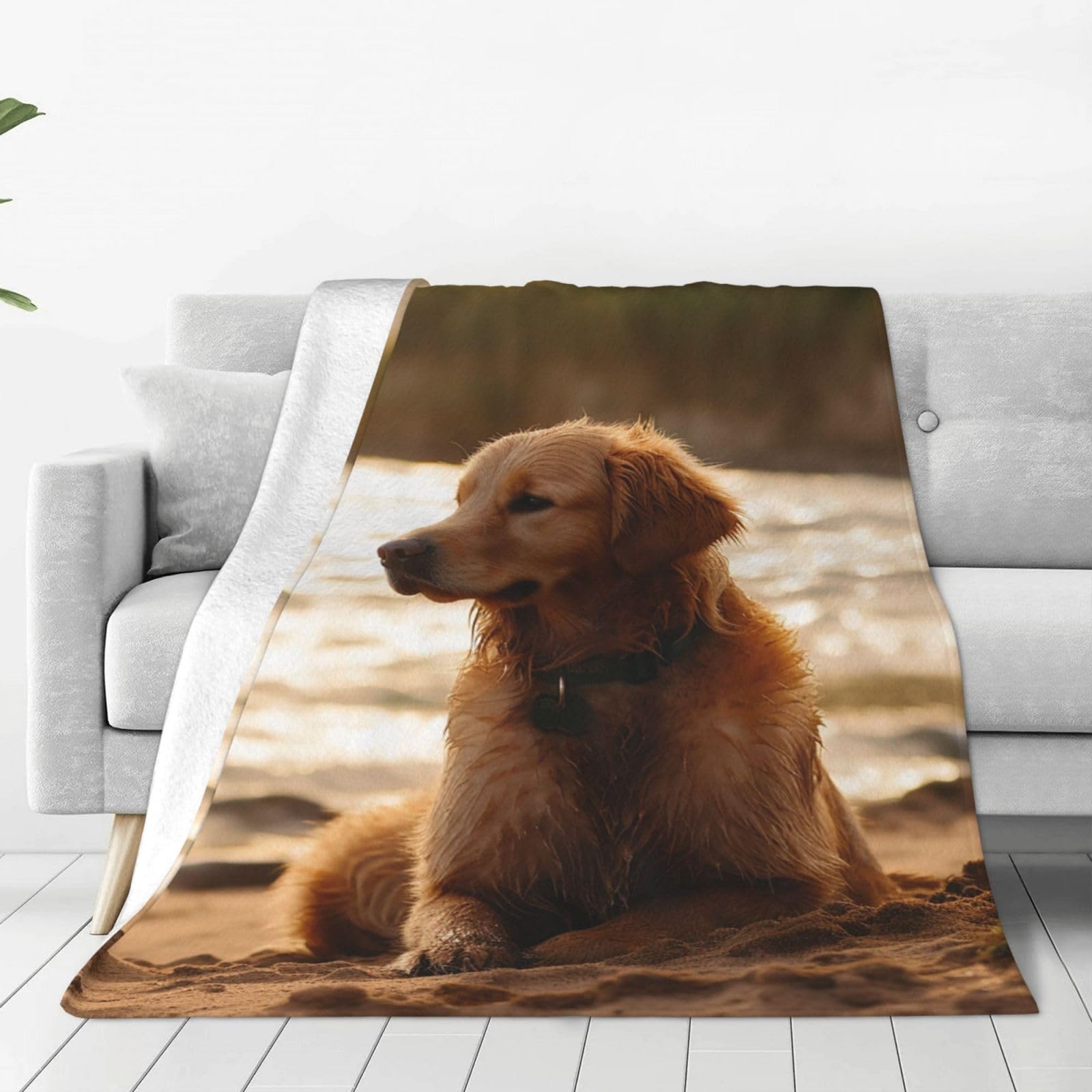 Retriever Throw Blanket for Couch, Plush Fuzzy Soft Flannel Blankets and Throws for Sofa, 60"x50" Bed Blankets for Travel Camping Chair, All Season Warm Fleece Blanket