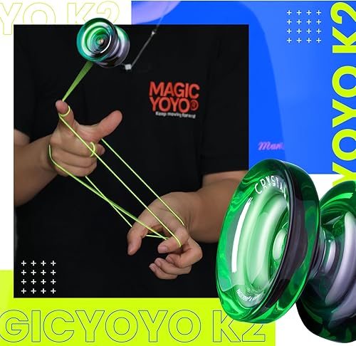 Miniatura 34 de MAGICYOYO K2 Crystal - Yoyo reactivo para niños, 2 yoyos profesionales, de doble función, para trucos con rodamiento no reactivo + 12 cuerdas +