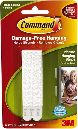 Command - Tiras estrechas para colgar cuadros, color blanco, 4 tiras, paquete de 6