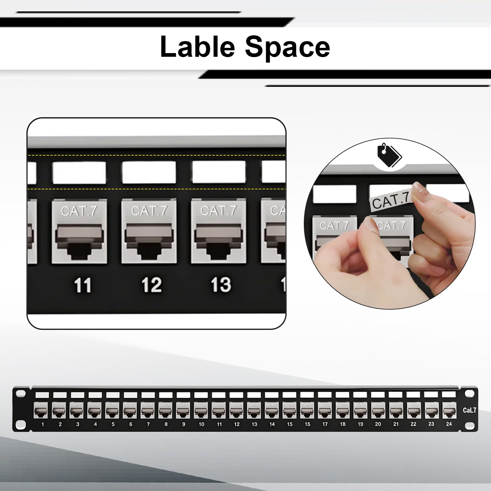 Panneau de brassage 24 ports CAT7 1 U 19" - Montage en rack - Blindé - Compatible avec les modules Keystone (CAT5/CAT6/CAT7/CAT8) - Pour réseau 10 Gbit/s - 600 MHz - Noir - Boîtier vide à