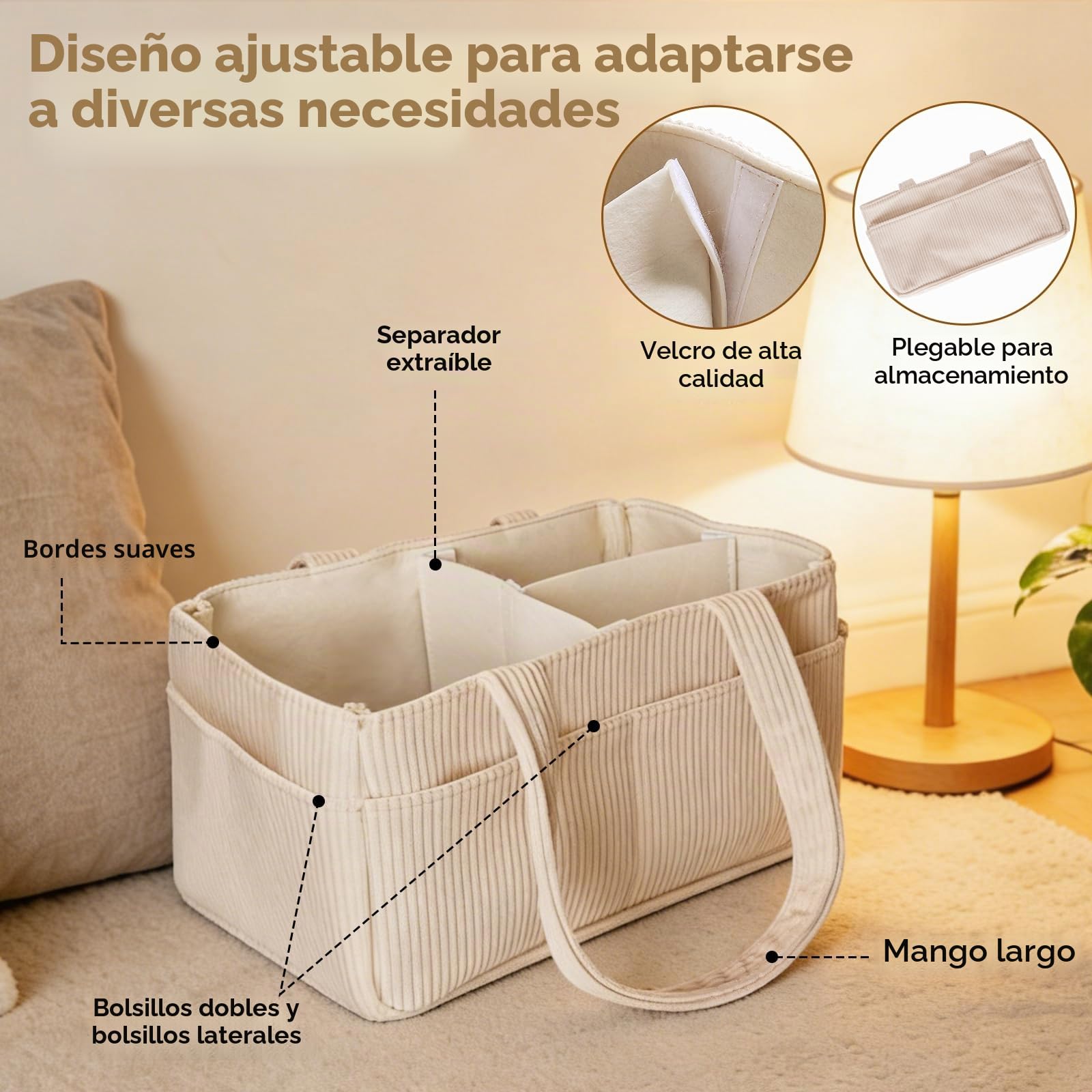 Cesta Organizadora Bebe, Organizador de Pañales para Bebé con Compartimentos Intercambiables, Organizador de Cambiador para Bebé, Regalo para Recién Nacidos