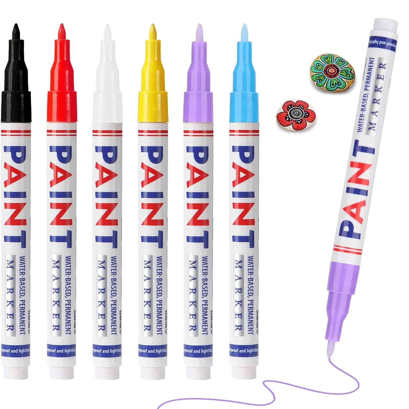 LEMONSTONE 6 Stück Permanent Marker Bunt, Folienstift Permanent, Wasserfeste Stifte, Acrylstifte für Reifen, Metall, Stein, Holz, Kunststoff, Glas, Gute Deckkraft &Schnelltrocknend