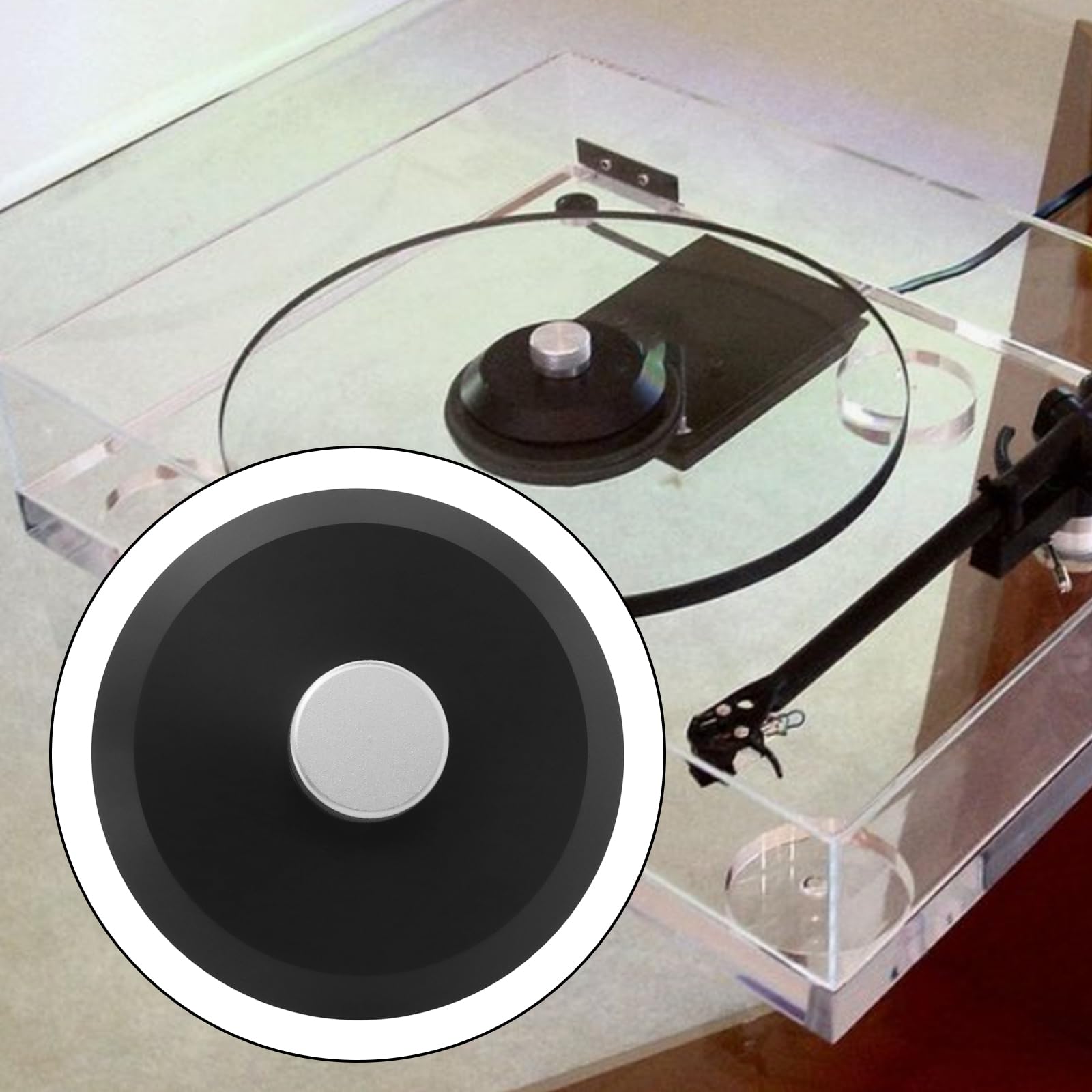Abrazadera de Discos Black Engineering Compatible con Rega Tocadiscos con Parte Superior Plateada