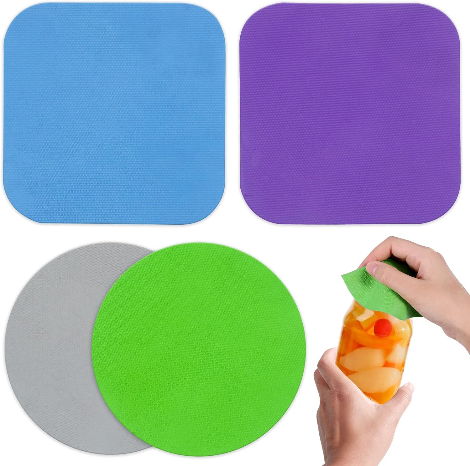 Jar Opener Gripper Pad, 4pcs Rubber Jar Grippers Multi-function Lid Jar Opener for Seniors with Arthritis Weak Hands -Non Slip Kitchen Coasters