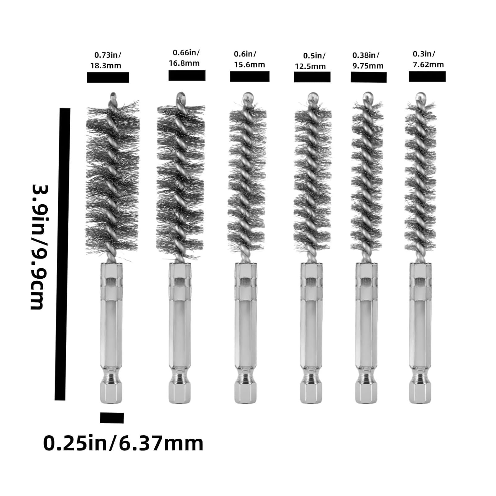 cepillo de alambre, con cepillos de alambre trenzado vástago hexagonal 1/4", juego tubos for óxido, 8, 10, 12, 15, 17, 19 mm(Copper Wire 6PCS)