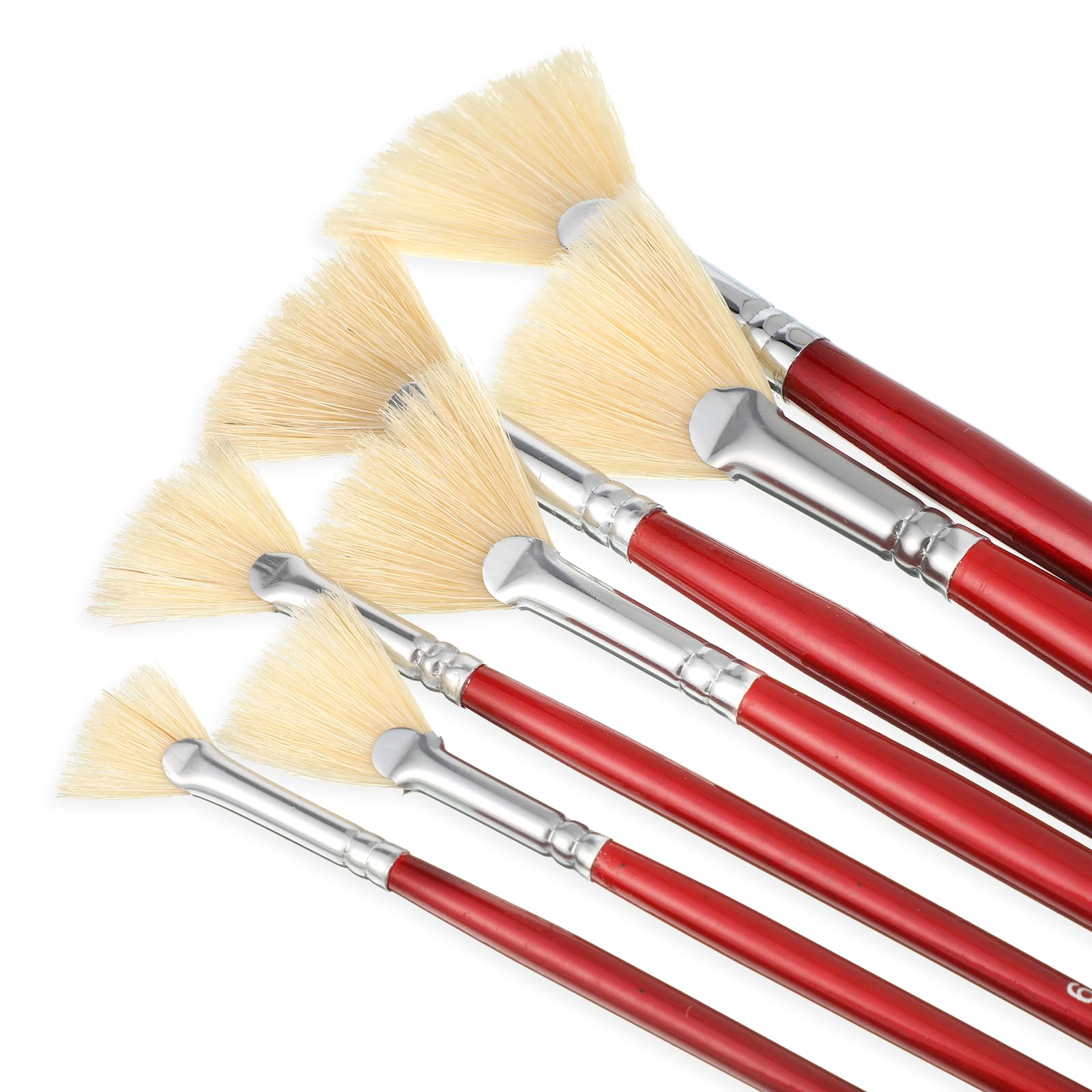 7 pennelli a ventaglio per pittura, set di pennelli a ventaglio con setole naturali e manico lungo, pennello professionale a forma di ventaglio, morbido, anti-spargimento, per pittura acrilica, olio