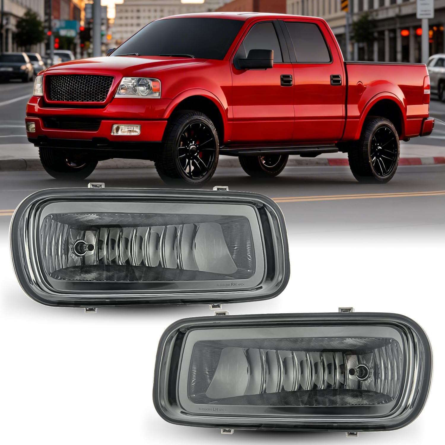 Nilight Fog Lights Assembly Compatible with 2004 2005 2006 Ford F-150 F150 Left Driver and Right Passenger Side Smoke Lens w/H10 12V 42W Bulbs