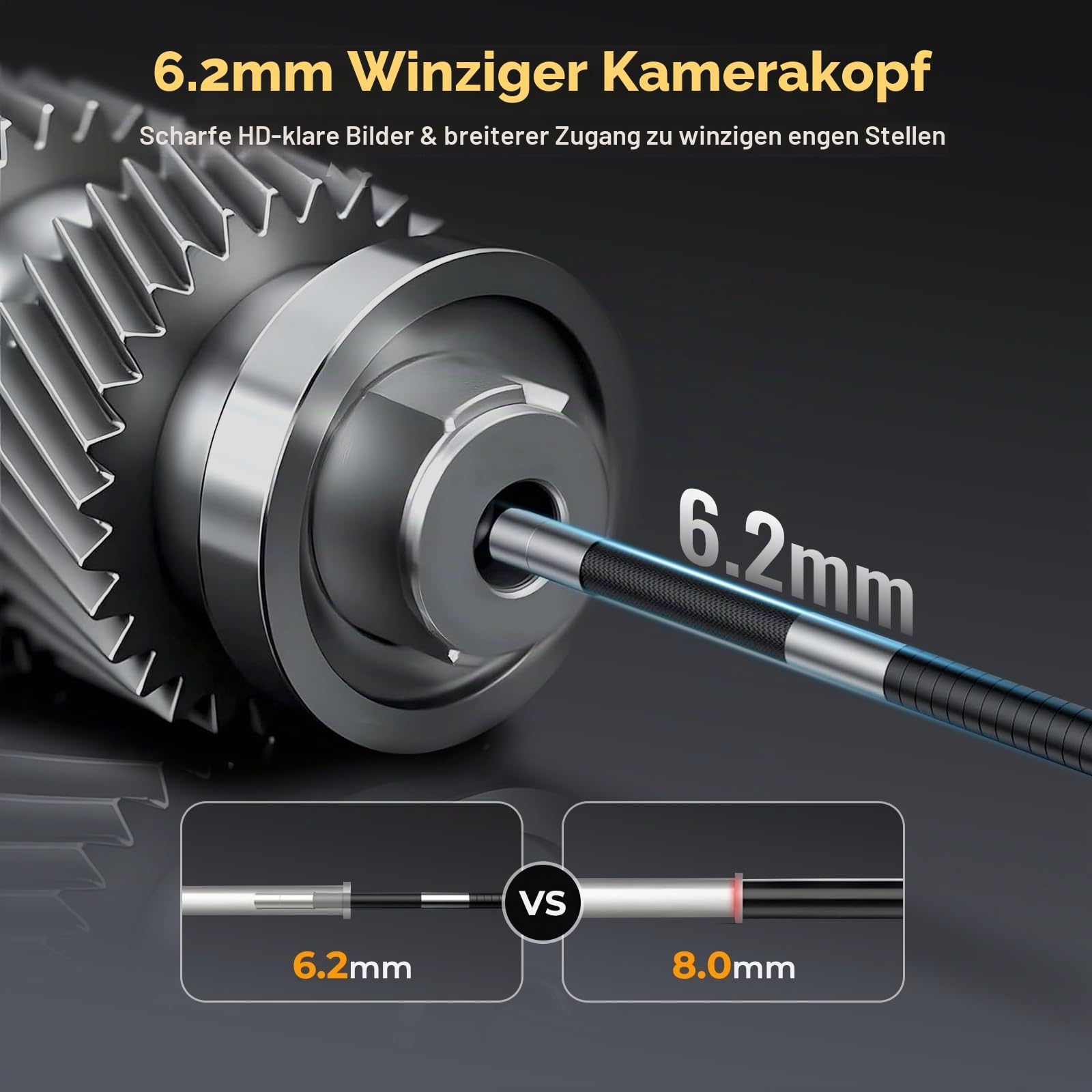 Endoskopkamera mit Licht, Inspektionskamera mit 210° beweglichem Kopf