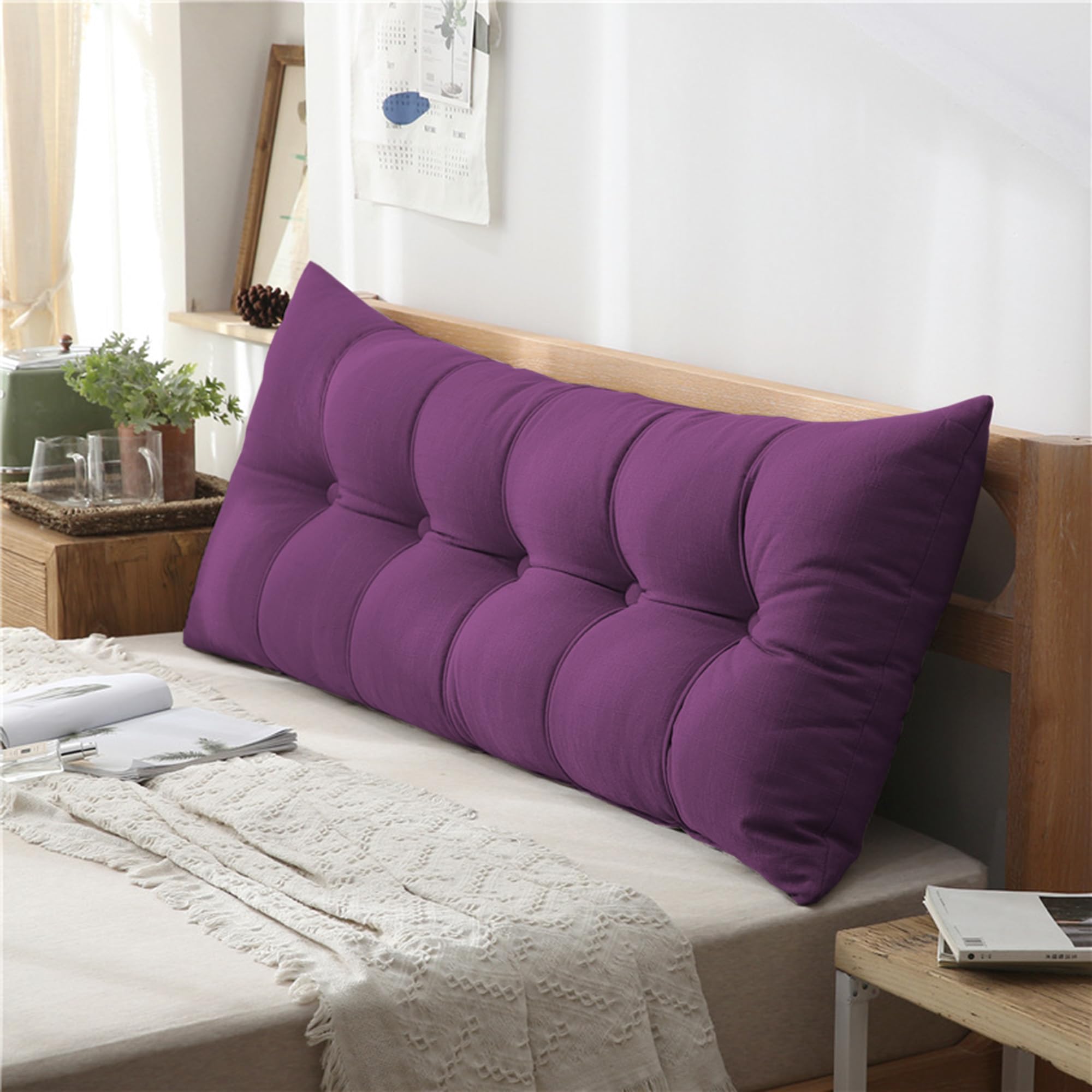 Cojines grandes para cabecero de dormitorio, almohadas de apoyo lumbar, almohadas de apoyo lumbar, cojines de lectura, cojín de posicionamiento con funda extraíble (100 x 60 x 20 cm, morado)