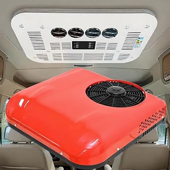 Universal Roof Air Conditioner For Truck And Camper, 12V,24V,48V Efficient Cooling & Heating, Remote control, Ultra-Quiet Rooftop Ac Unit RV For Summer Trucks Rvs Excavators,Red24V