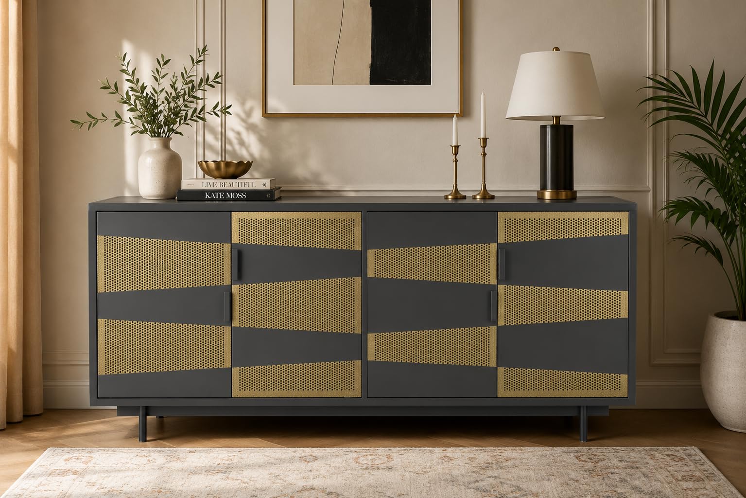 Large Metal Sideboard Cabinet: Industrial Mesh Storage Unit | Multi-Door Organizer with Shelves & Elevated Base-picture-29