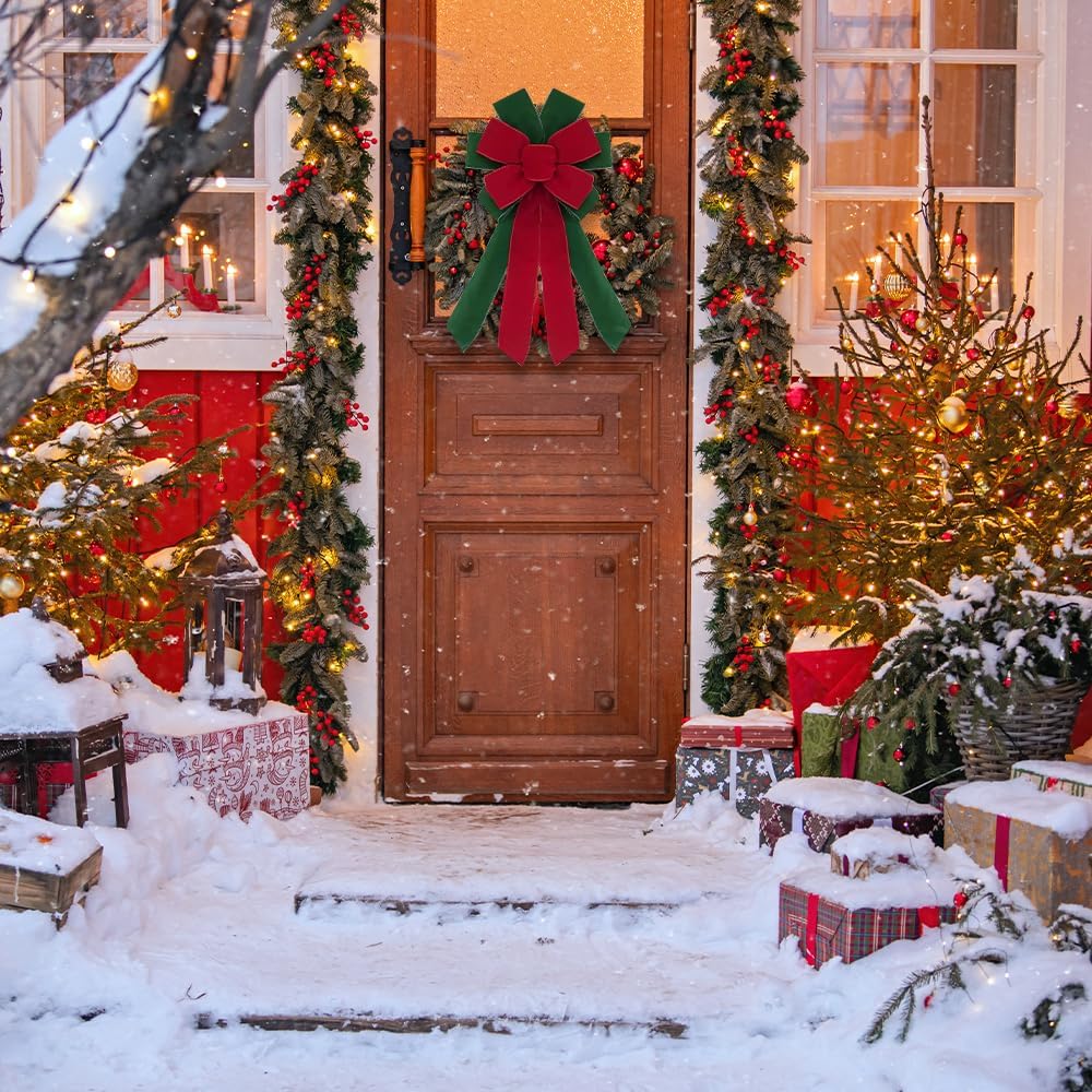 Christmas Wreath Bow 20 x 11 Inches Large Christmas Bows Red Green Velvet Bow Winter Holiday DIY Craft Bow Xmas Tree Topper Ornament Bow for Home Front Door Decorations - Image 4