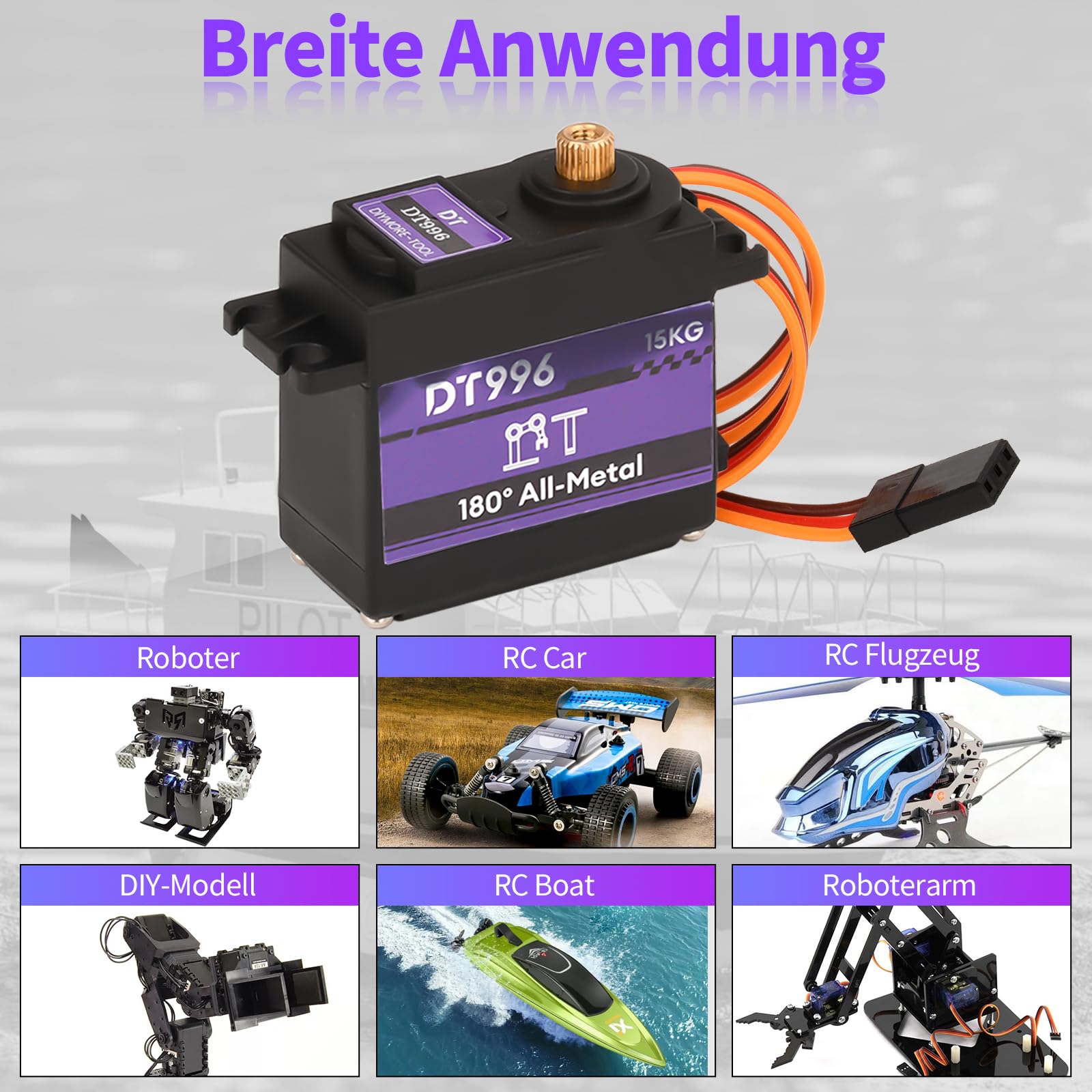 15kg Digital Servo mit Hohem Drehmoment Metallgetriebe RC Servomotor,6V,180°,für RC Car 1/10 1/8 Aircraft Boat Robot Helicopter[4PCS]