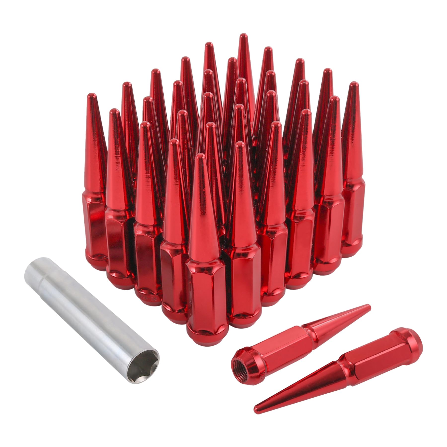 JDMSPEED Red 32 Pc Set Spike Lug Nuts 916 for Dodge RAM 2500 3500