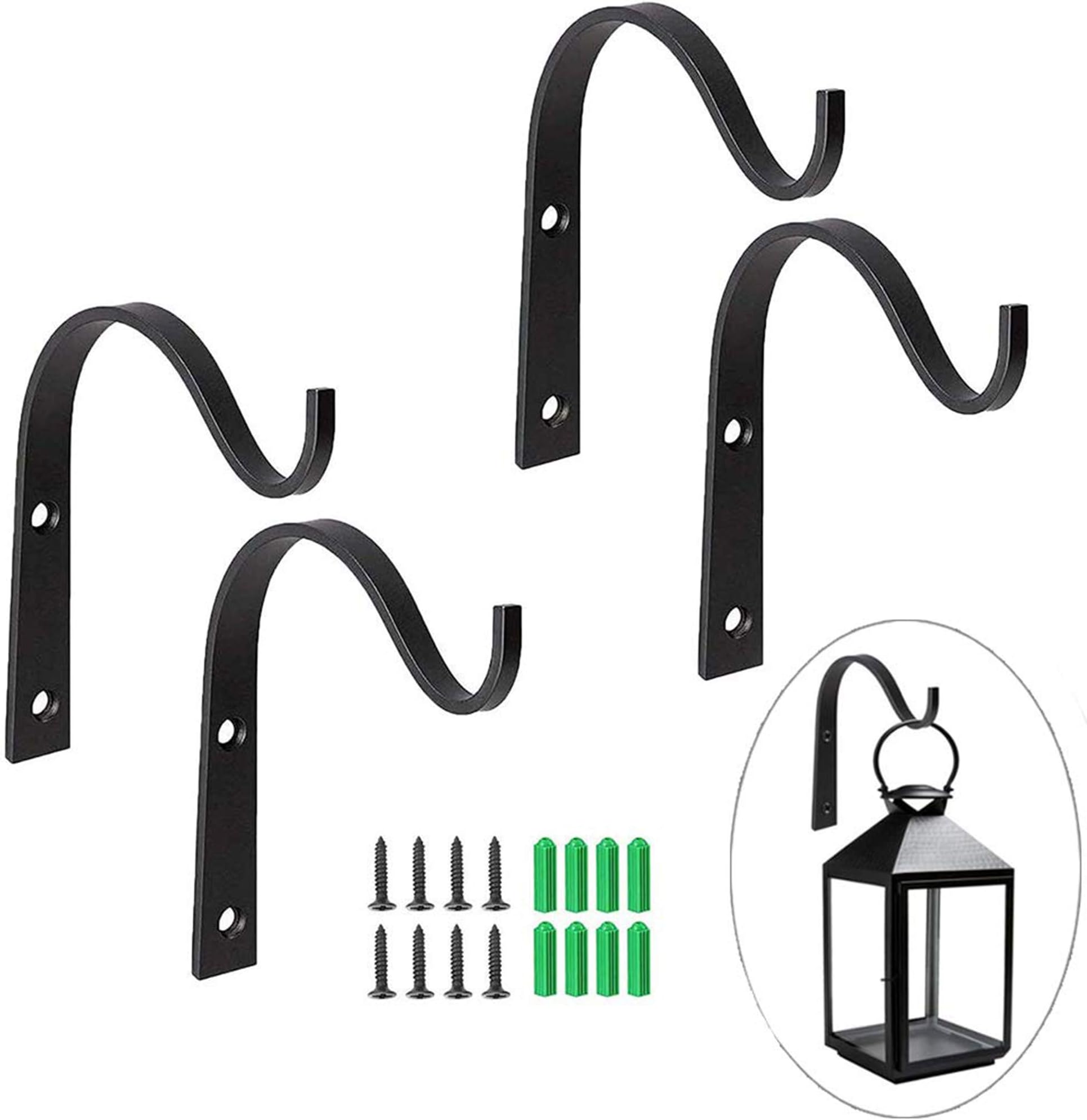 Iron Hooks Wrought Hooks Hanger Wrought Iron Hooks for Outdoor Metal Small Planter Lantern Wall Hanging, Rustic Wrought Iron Hooks for Hanging Wrought Iron Hooks Vintage 4-Hooks, Screws Included