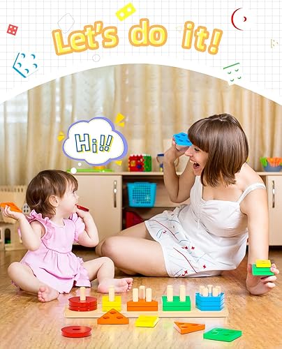 Miniatura 5 de SmileBank Juguetes Montessori para niños y niñas de 1, 2 y 3 años, juguetes de clasificación y apilamiento de madera, regalos juguetes para niños