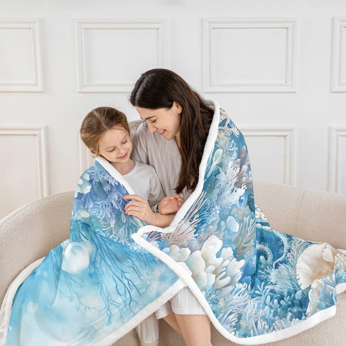Erosebridal Octopus Plush Sherpa Blanket Ocean Animals Theme Underwater World Coral Fleece Throw Blanket Warm Plush Queen 90"x90", for Kids Boys Girls Adults 3D Printed