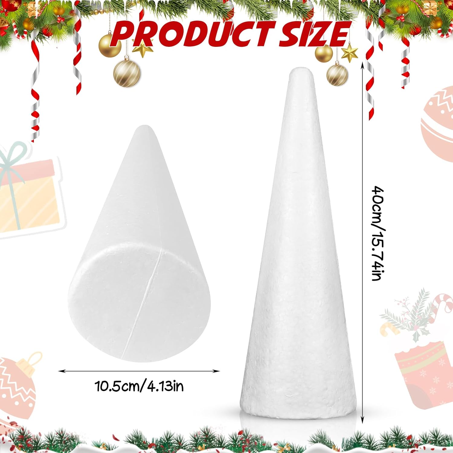DIYASY 4 Pcs Foam Cones for DIY Crafts, 4.1 x 15.7 Inch White Polystyrene Christmas Tree Foam Cones Arts and Craft Supplies for DIY Home Craft Project Table Centerpiece