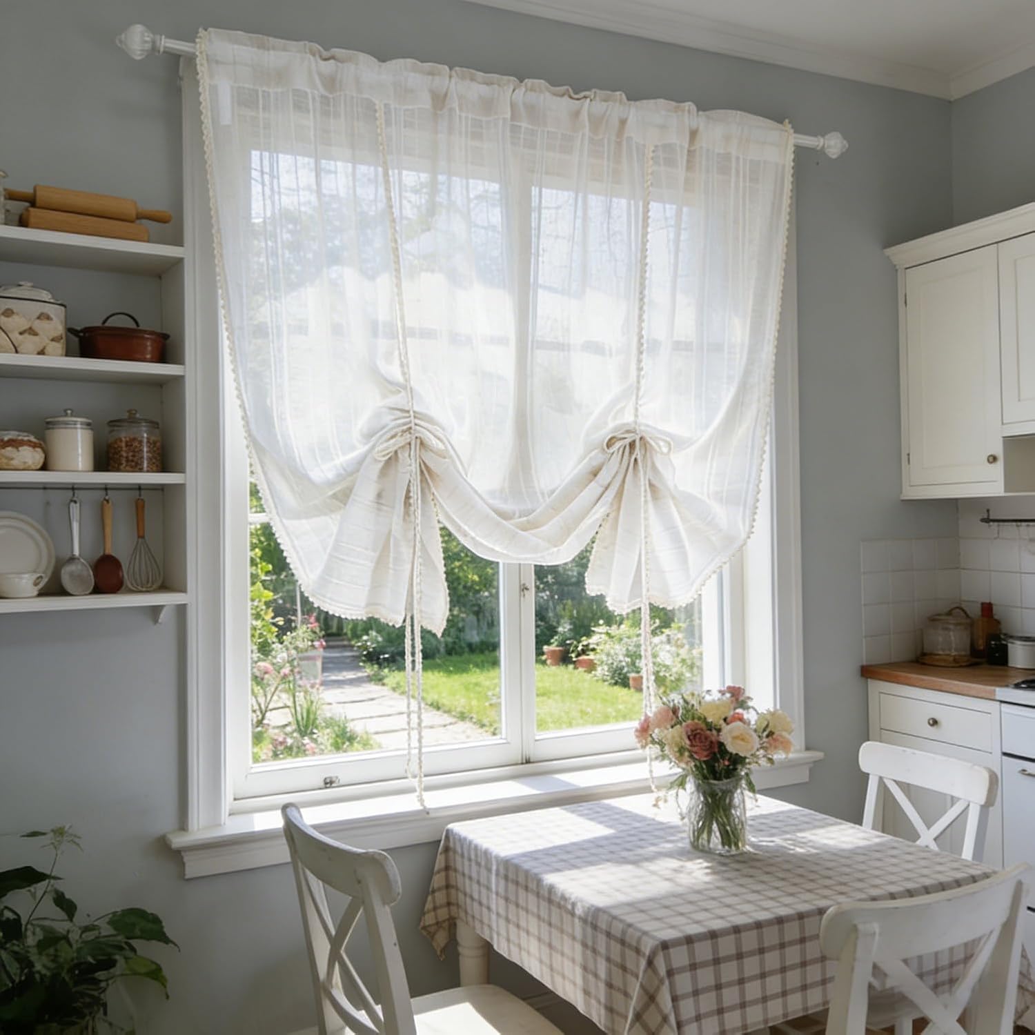 Tie Up Curtains Linen Sheer Balloon Valance 1PC W39 x L39