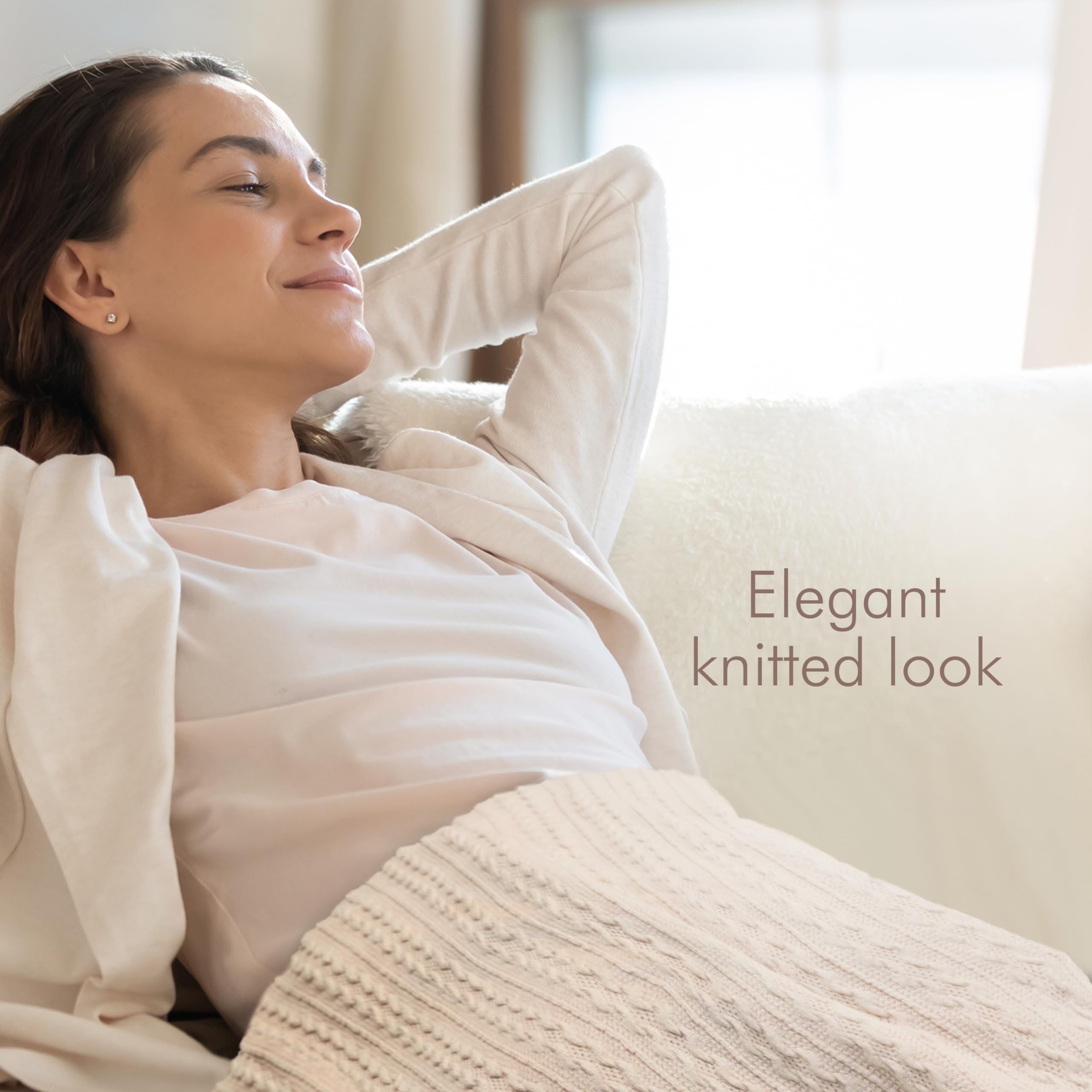 Promed KHP-2.3S - Coperta elettrica con motivo a maglia, 6 livelli di temperatura, con spegnimento automatico, morbida coperta termica, lavabile, 180 x 130 cm