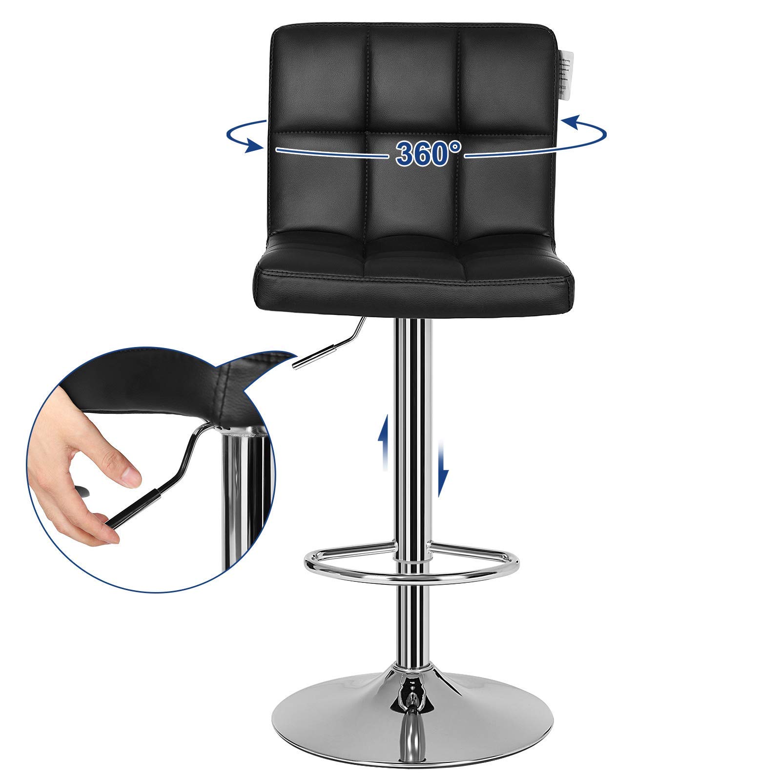 SONGMICS Bar Stools Set of 2, Height Adjustable Bar Chairs in Synthetic