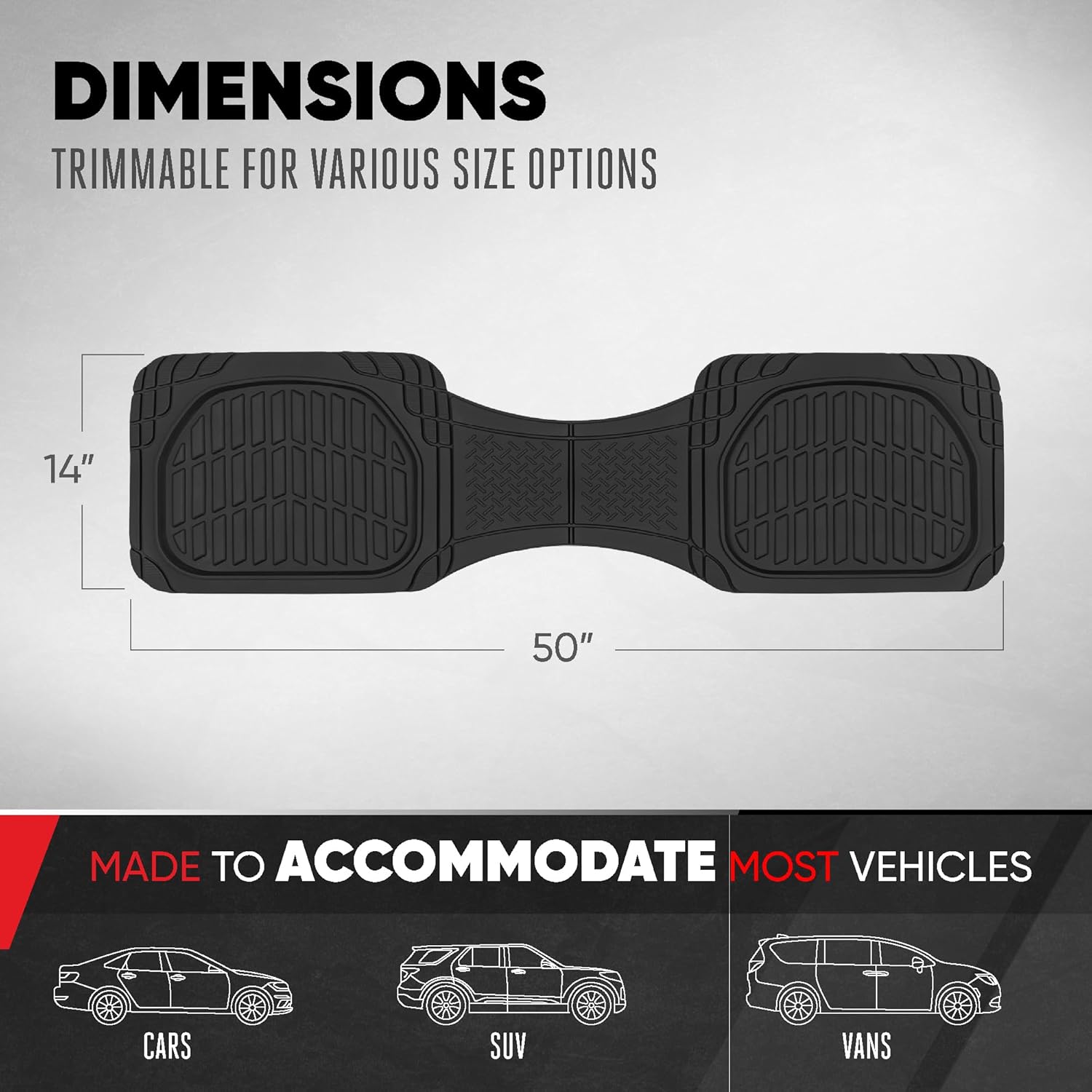 Motor Trend Premium FlexTough Deep Dish Rear Rubber Floor Mat Liners, Heavy Duty All-Weather Universal Fit Trim-To-Fit Floor Mats for Cars Sedans Trucks SUVs, Durable & Easy To Clean Car Mats - Black