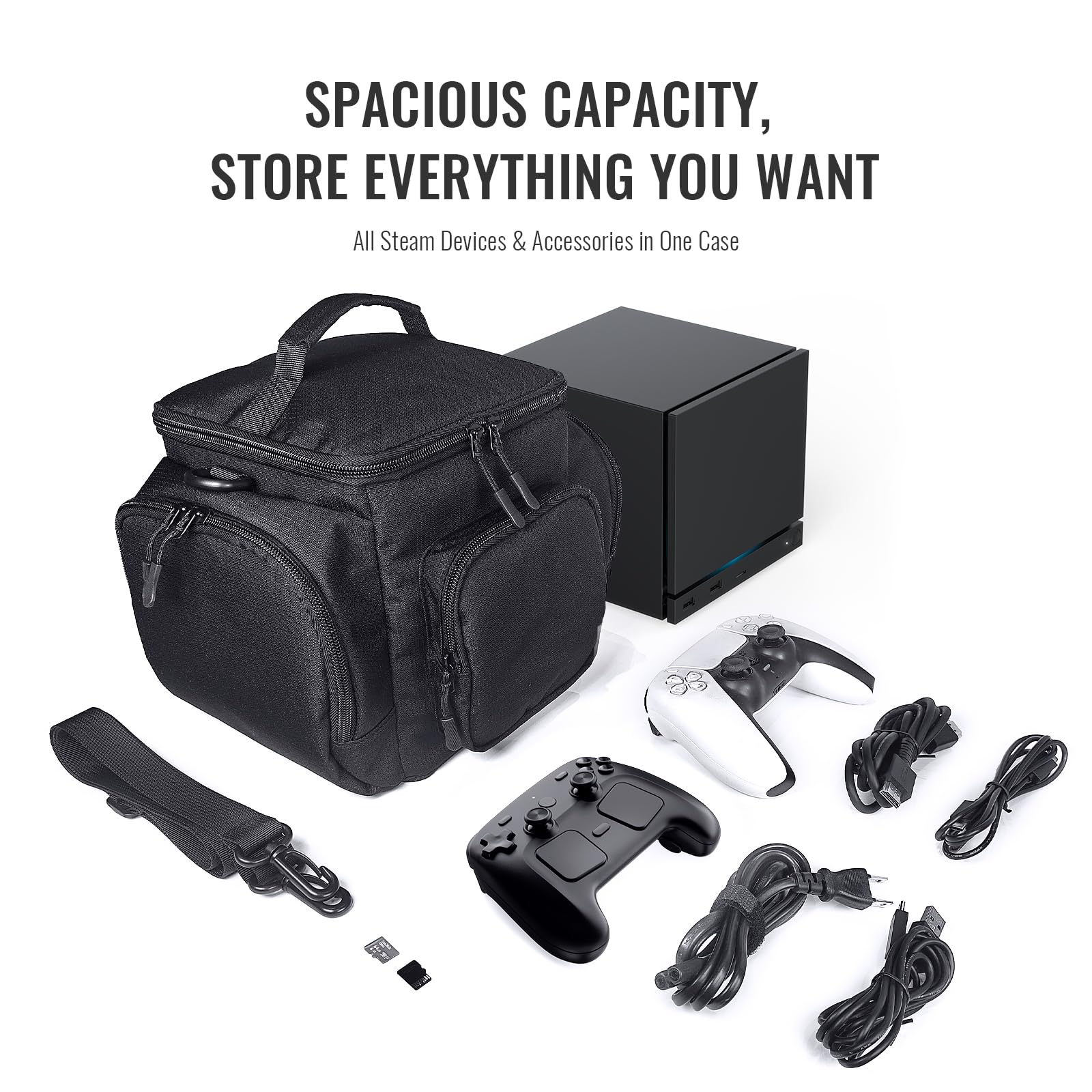 Custodia da viaggio compatibile con macchina a vapore e accessori, tasche multiple per controller, HDD portatile, cavi e altro, poliestere impermeabile con protezione imbottita