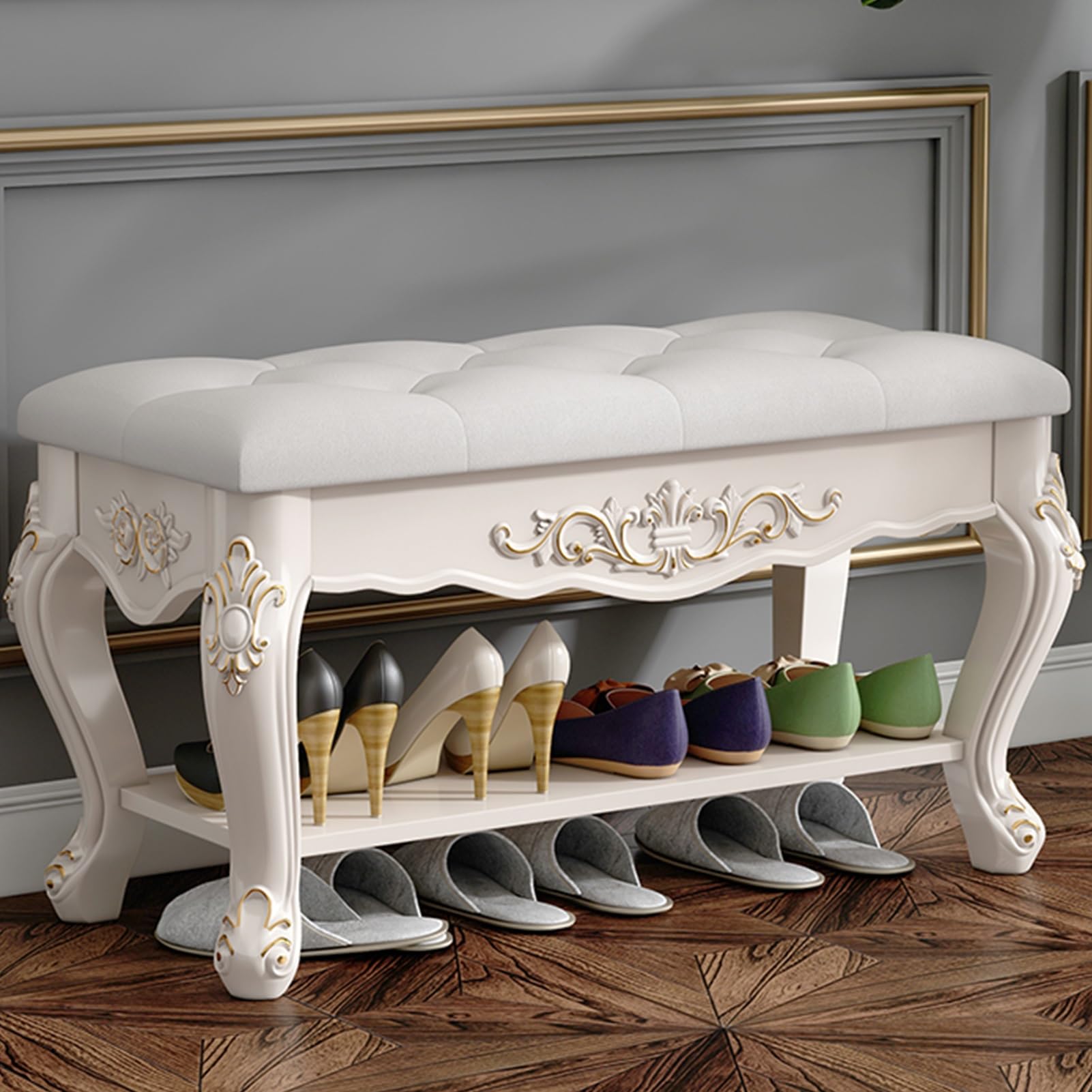 Banc de rangement en cuir raffiné de 80 cm avec espace secret