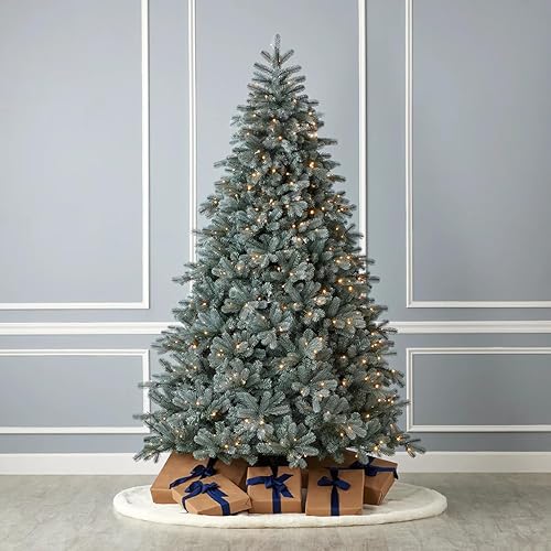 Blue Spruce Christmas Tree | 9FT | 62" Diameter | Pre-Strung with 700 Warm White LED Lights | EZ-Connect Center Pole Light Connections | Hinged Branch Design 9 FT
