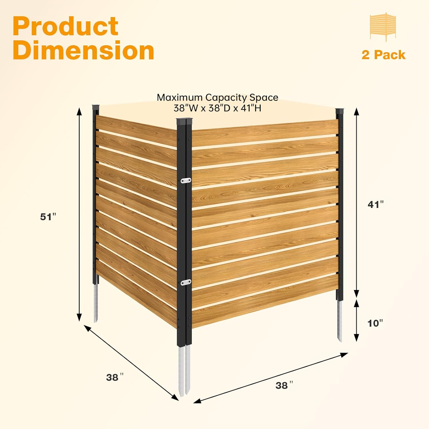 Aoxun 2 Panels Wood Privacy Screen, 41" x 38" No-Dig Outdoor Air Conditioner Fence Trash Cans, Weather-Resistant Wooden Sectional Outdoor Privacy Wall Fencing for Garden, Patio, and Backyard Privacy