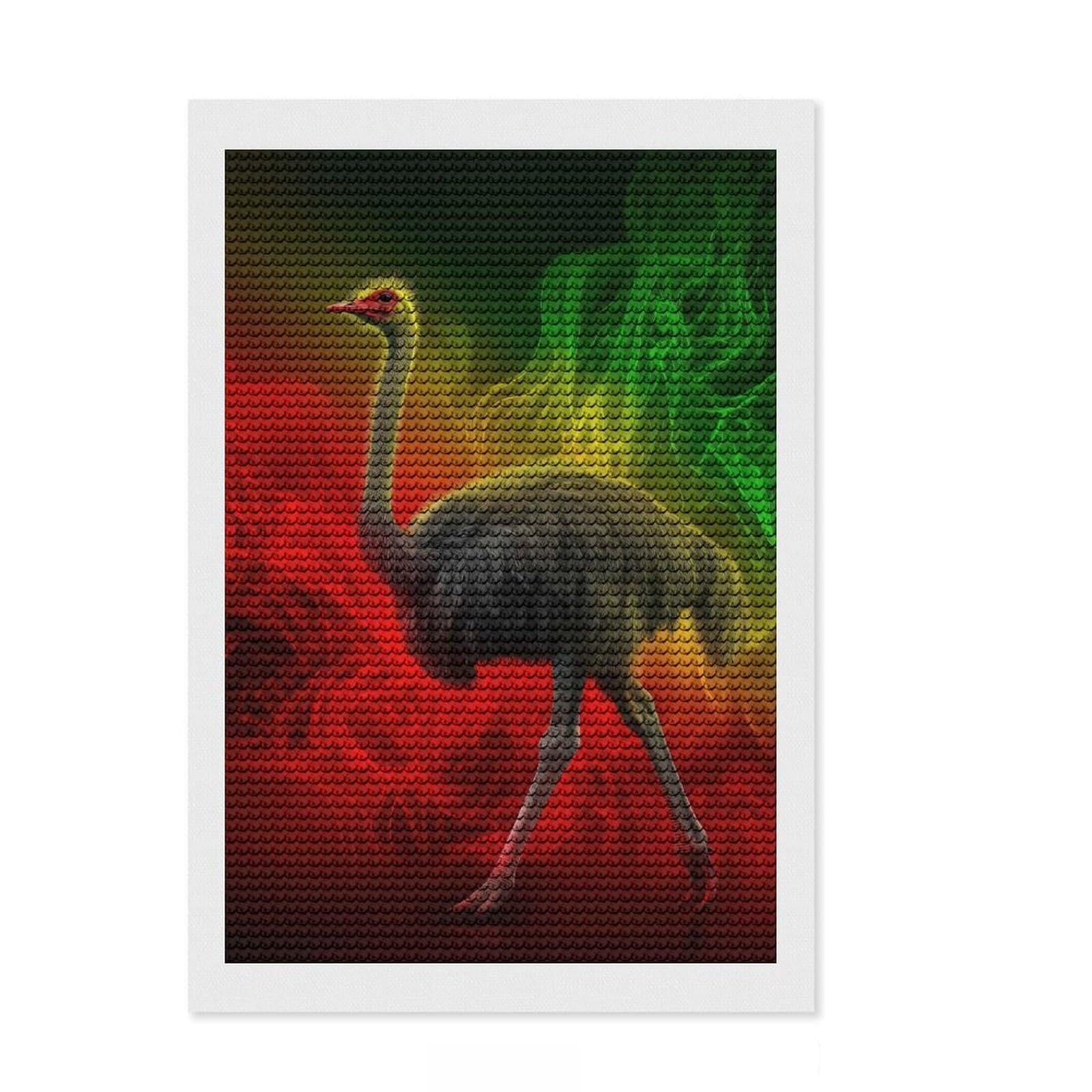 Junmoney Rasta Ostrich DIY Diamond Art Canvas Kit 8"x12", for Teens, Full Kit Included, Cosy Home Accent, Birthday Gift, Printed Canvas