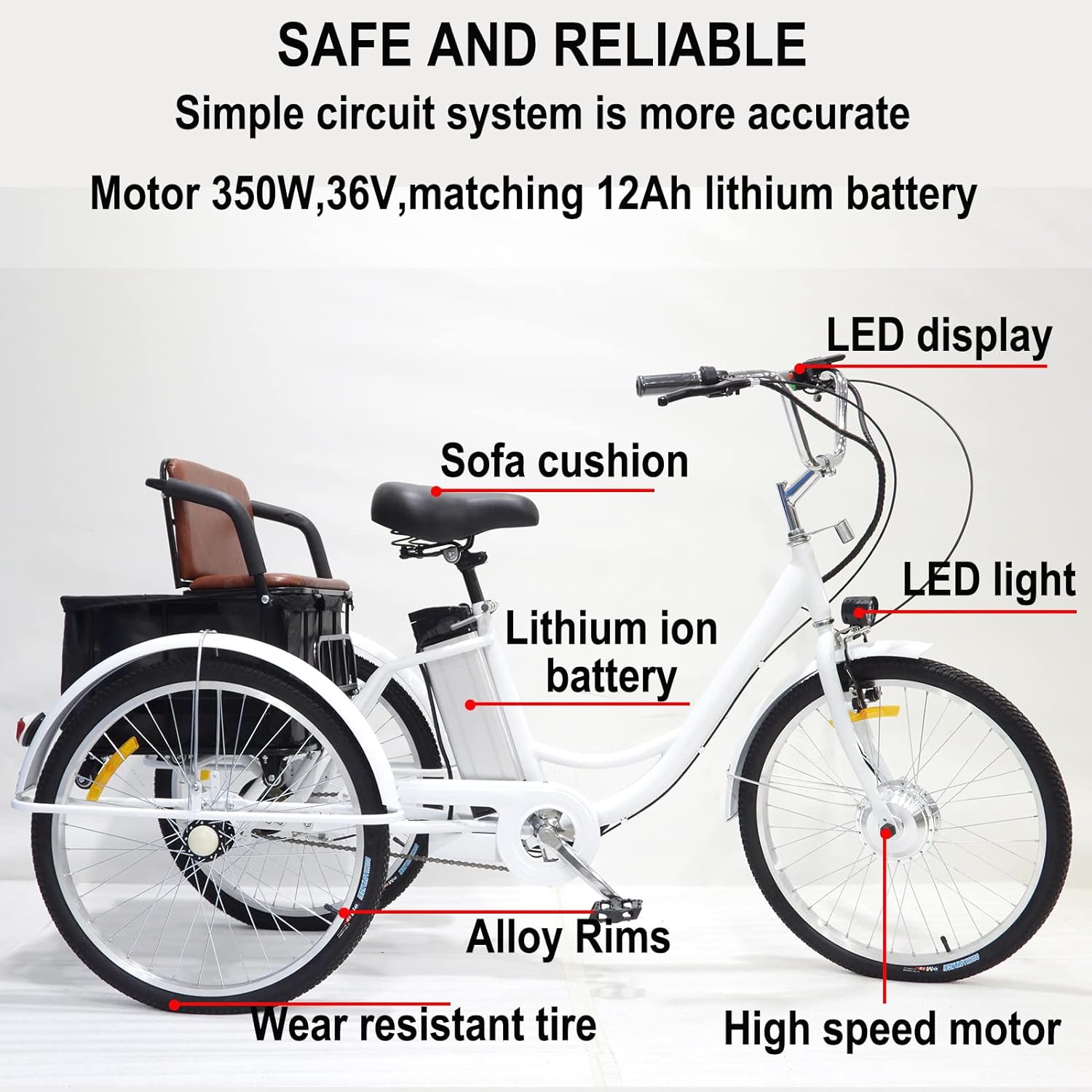 Buy HOLAA Adult Electric Tricycles 3 Wheel Electric Bike with 24 Inch