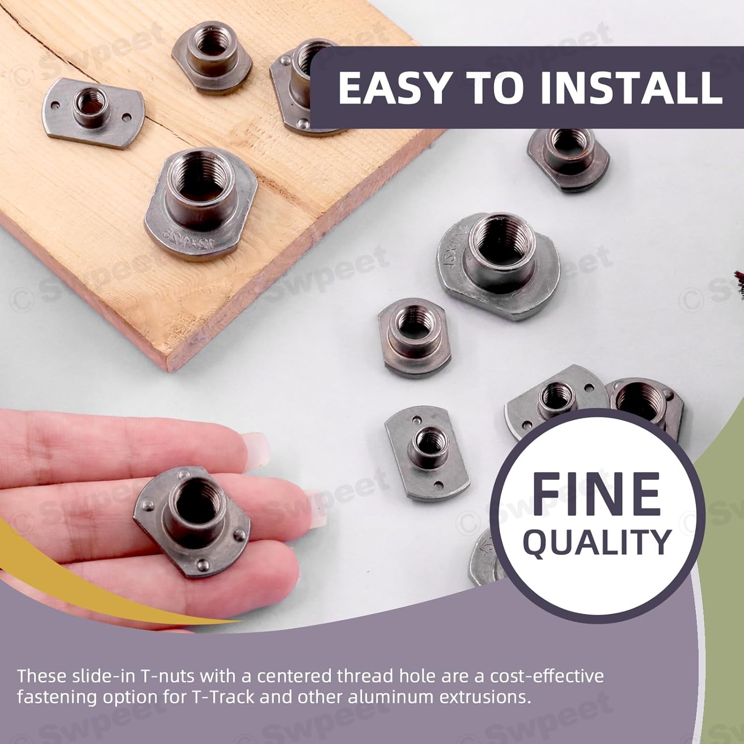 Swpeet 32Pcs M6 M8 M10 M12 Black T-Shaped Weld Nuts Kit, Tab Base UNC Carbon Steel Machine Screw, Welding Hood Fasteners Ideal for Furniture Vehicles Caster and Industry Machine