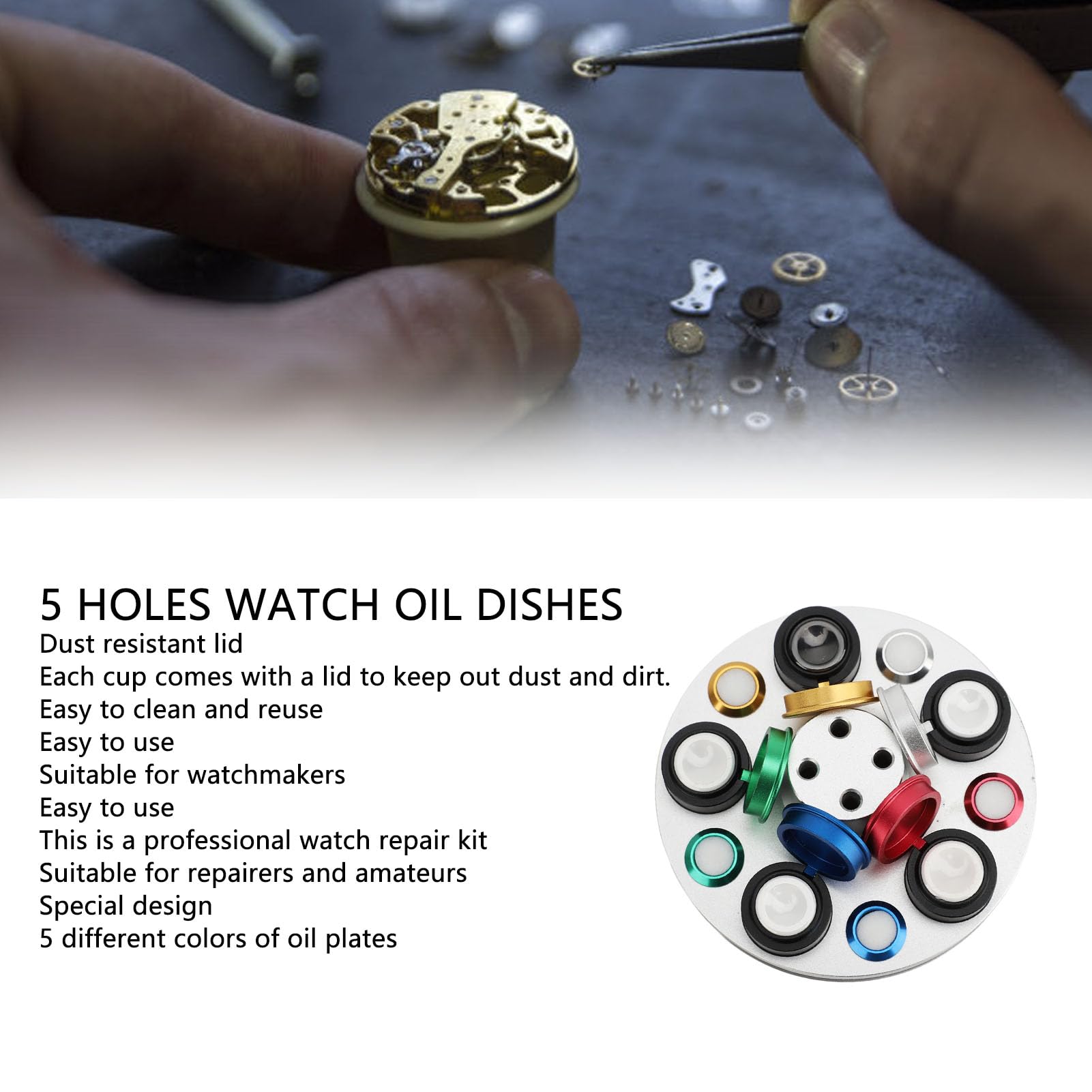 Asixxsix Piatto Oliatore per Orologi, Giradischi 5 Piatti Kit di Riparazione Oliatore per Orologi Strumento per Immersione in Olio per Orologi Oliatore per Olio per Orologi Coppa per Olio