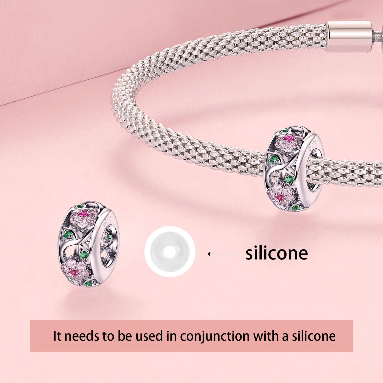 Annmors 925 Sterling Silver Clips Distanziatore Catena di Sicurezza Ferma Ciondoli Ciondolo in Vetro di Murano per Donna Bracciale Collana Gioielli Regalo