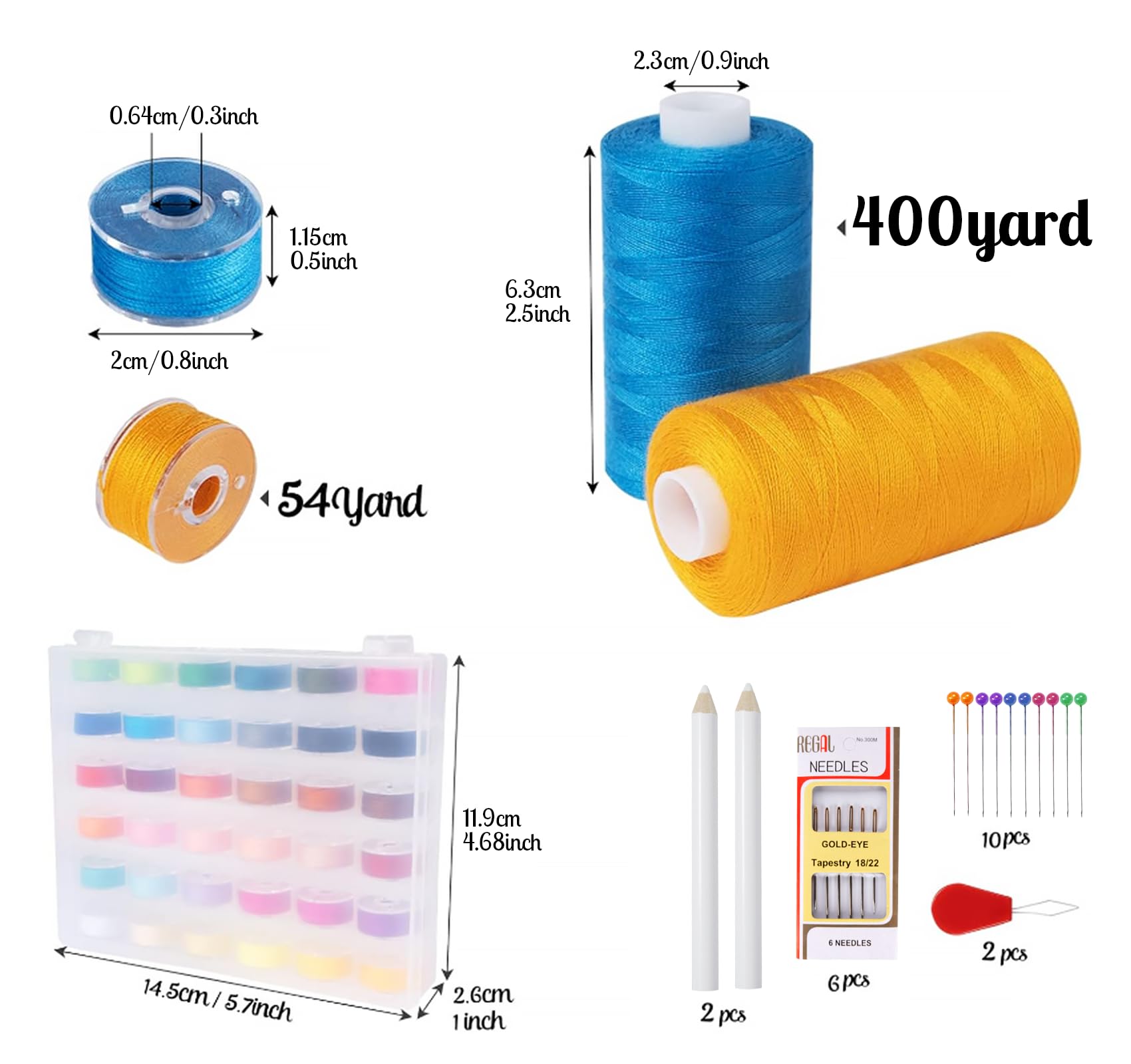 Agoer 60-Piece Sewing Thread Set for Sewing Machine, 400 Yards/Rolls Sewing Thread Assortment Set, 60 Colours Overlock Yarn Sewing Machine Yarn with 16 Needles, 2 Needle Threader and 2 Sewing Crayons - Image 2