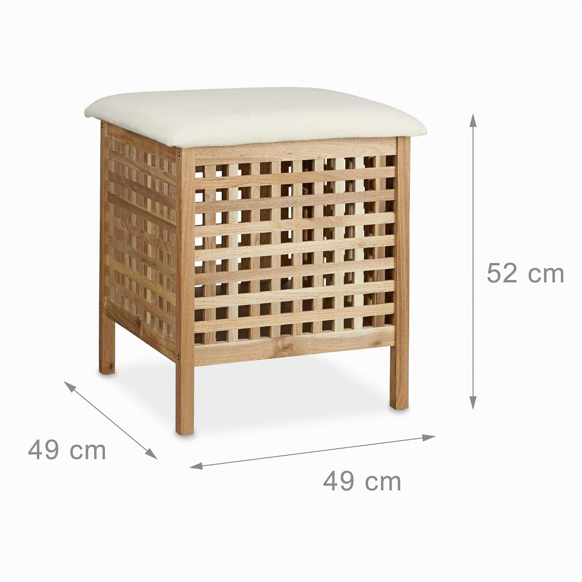 Relaxdays Taburete Baño Almacenaje, Madera Nogal, Banqueta Ropa Sucia, Asiento con Cojín, 52 x 49 x 49 cm, Color Natural
