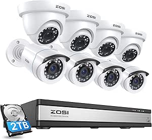 ZOSI Full 1080p 16 Channel Home Security Camera System with AI Human Vehicle Detect, 8 x 1080p Weatherproof CCTV Bullet Dome Camera Outdoor, H.265+ 16CH DVR with 2TB HDD, Night Vision, Alert Push asin的图片